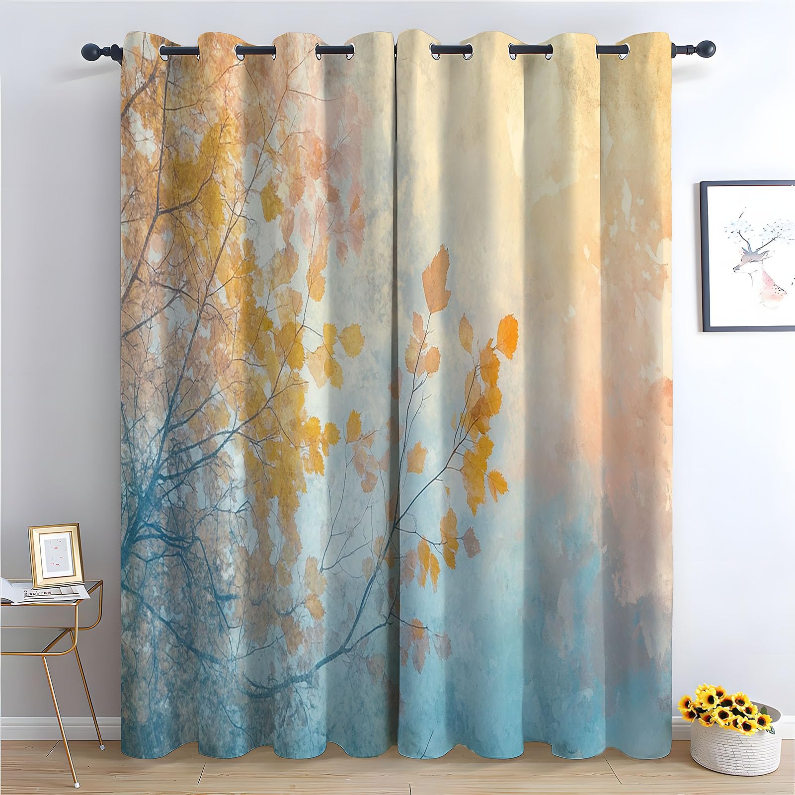 WQBQKKX Plants Curtains Leaves Thermal Insulated 80% Blackout Curtains Print Pattern Room Darkening Window Drapes for Bedroom-52 W x 96" L (Pack of 2)