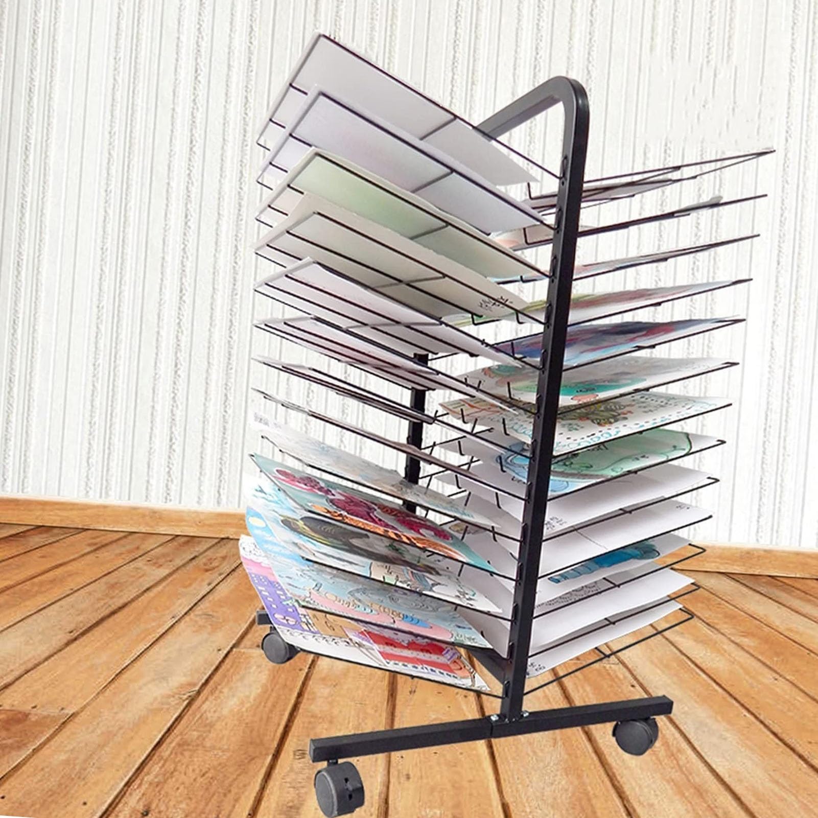 JYHHGDS Mobile Paint Drying Rack - Art Drying Rack, Functional & Mobile Paint Drying Rack, Removable Shelves, Artwork Drying Rack with Wheels, Stack Rack for Painting, Drawings-38-layer
