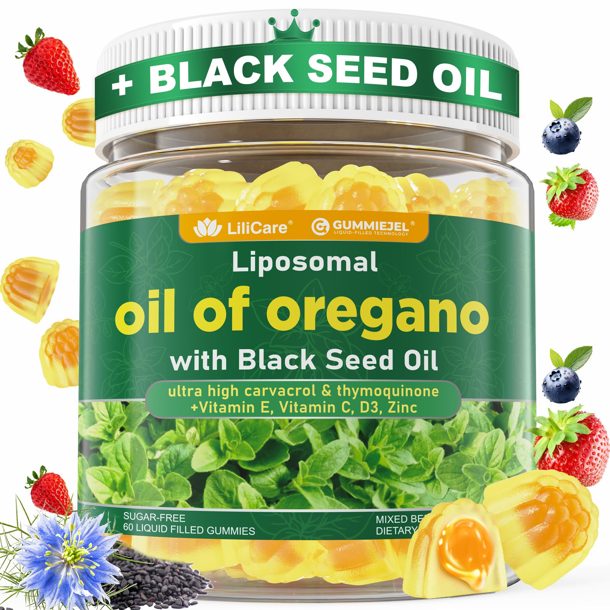 Oil of Oregano with Black Seed Oil Filled Gummies - 2 Months Supply - 60 Count (Pack of 1)