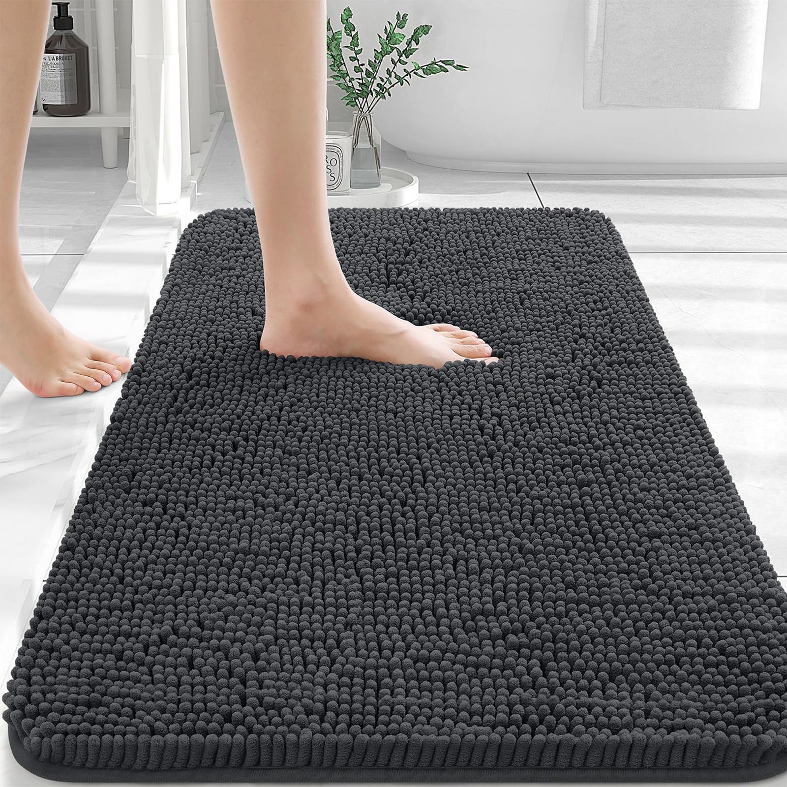 OLANLY Bathroom Rugs 30x20, Extra Soft Absorbent Chenille Bath Rugs, Rubber Backing Quick Dry, Machine Washable Bath Mats for Bathroom Floor, Tub and Shower, Home Decor Accessories, Dark GreyOEKO-TEX STANDARD 100