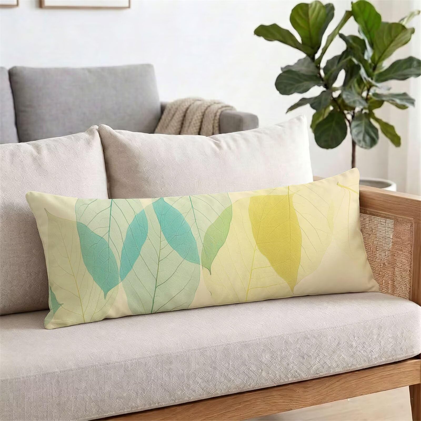 Funda de Almohada 60 x 180 cm Hoja Protector Almohada 180 cm con Cremallera Invisible, Lino Durable y Transpirable Pillow Case Largas Beige Impresión a Doble Cara para Cama, Sofá y Dormitorio dg-525
