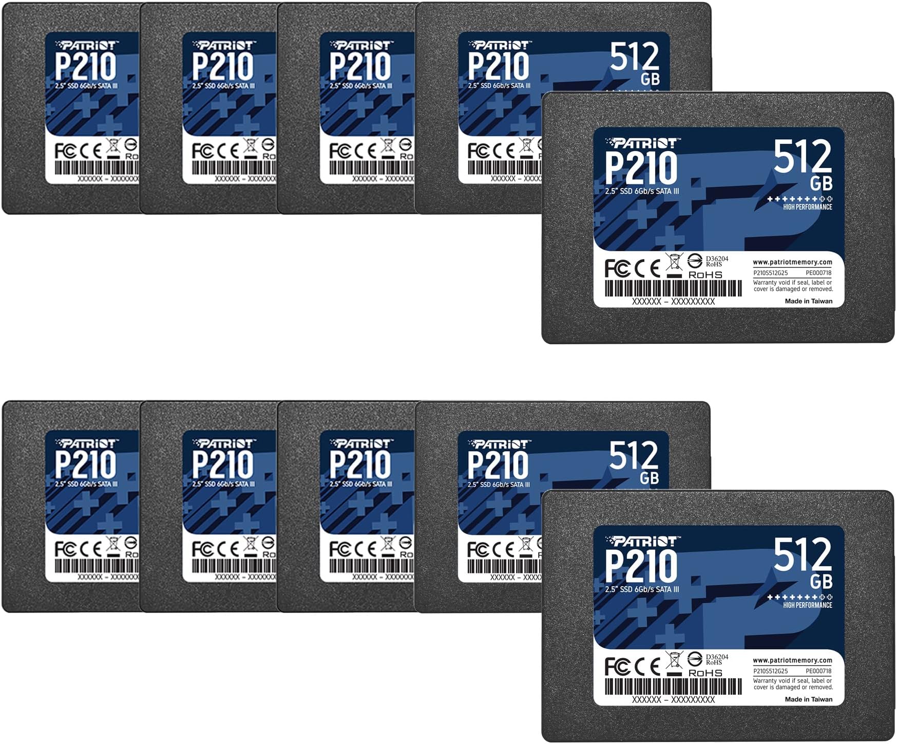 Patriot P210 SATA 3 512GB SSD 2.5 Inch Internal Solid State Drive 10 Pack, Lot of 10 - P210S512G2510
