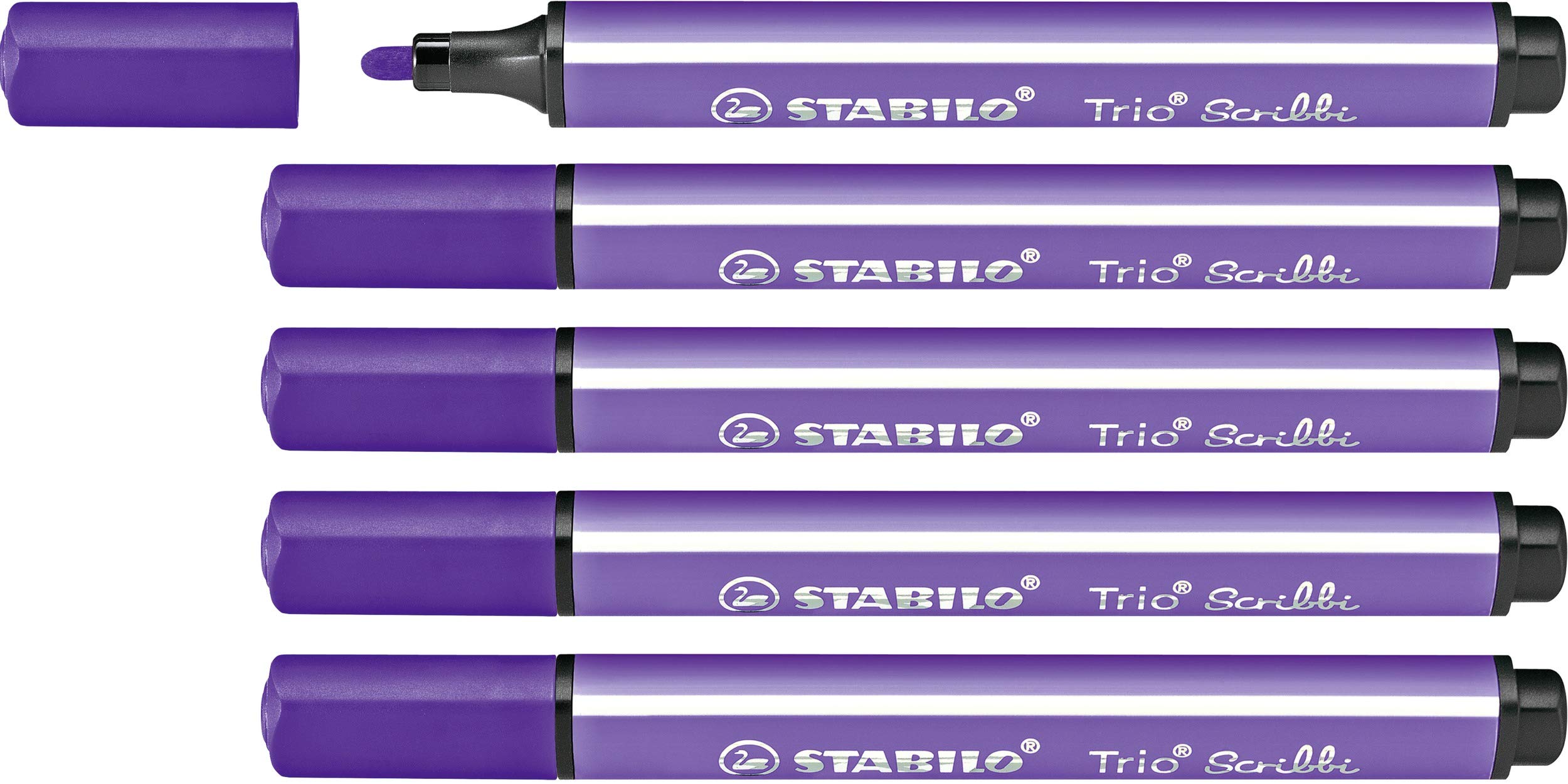 STABILO Triangular Fibre-Tip Pen Trio Scribbi - Pack of 5 - Violet