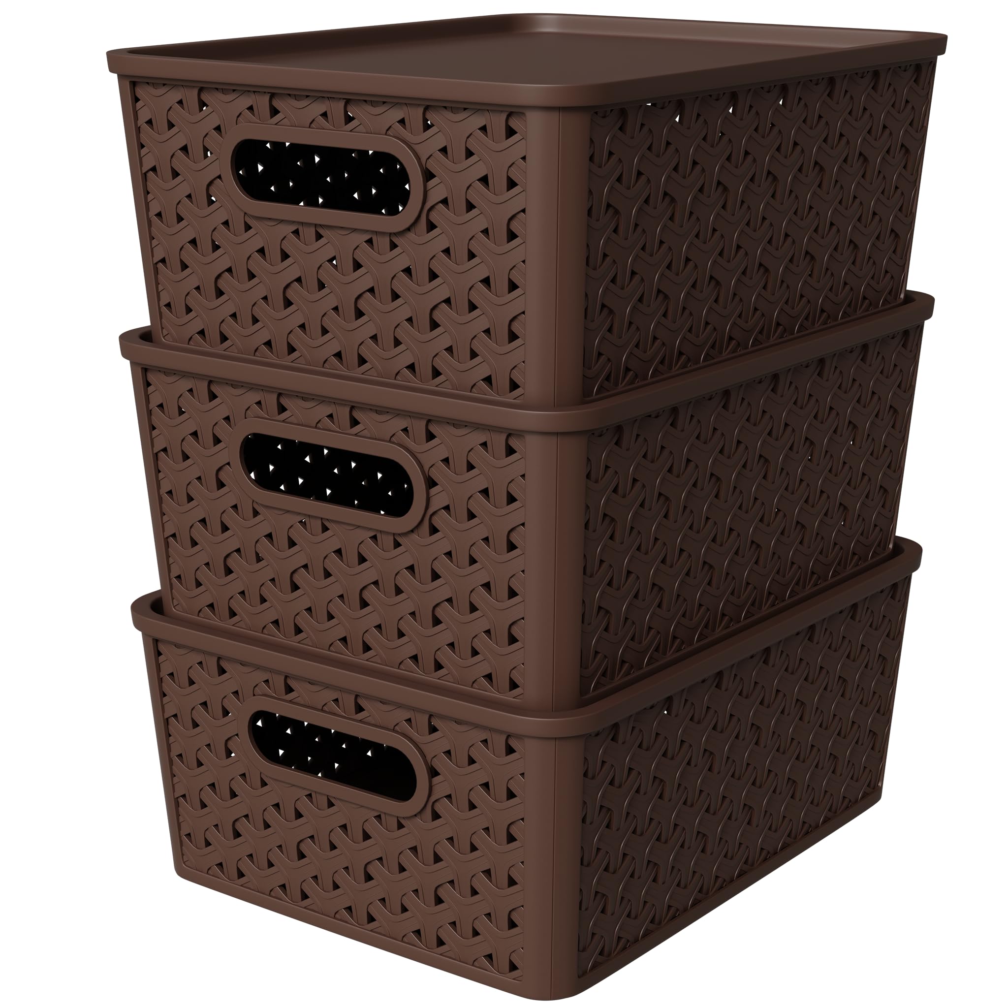 TEX-RO Storage Box and Organisers - Multi-Purpose Plastic Box for Storage Organiser Box for Home and Office - Durable Organizer Storage Box and Stationary Organizers Box (Set of 3, Brown)-picture-14