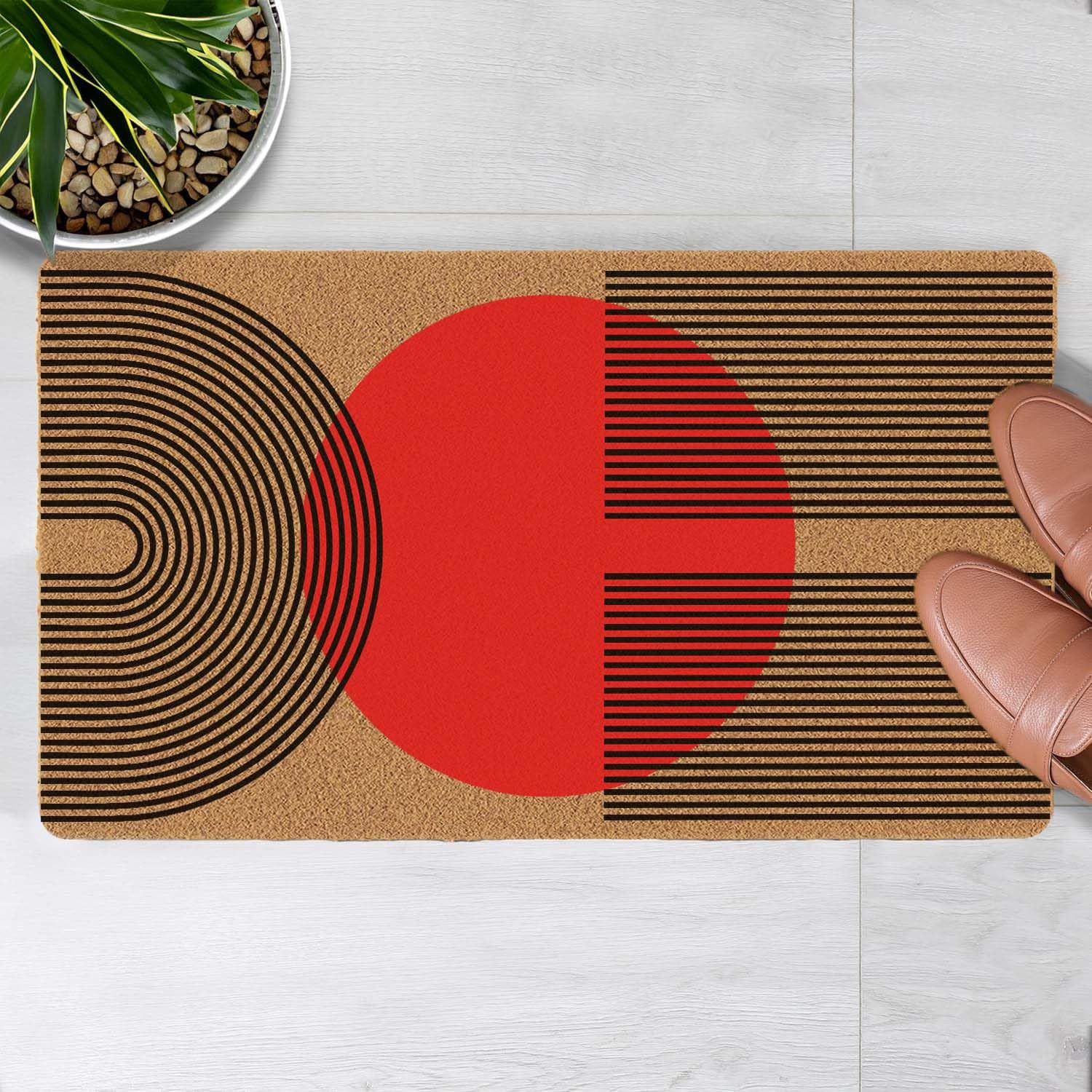 LuckyChu Welcome Door Mat Mid Century Modern Outdoor Indoor Entrance, Low-Profile Floor Mats Non Slip Durable Entrance Rugs for Entry, Patio, High