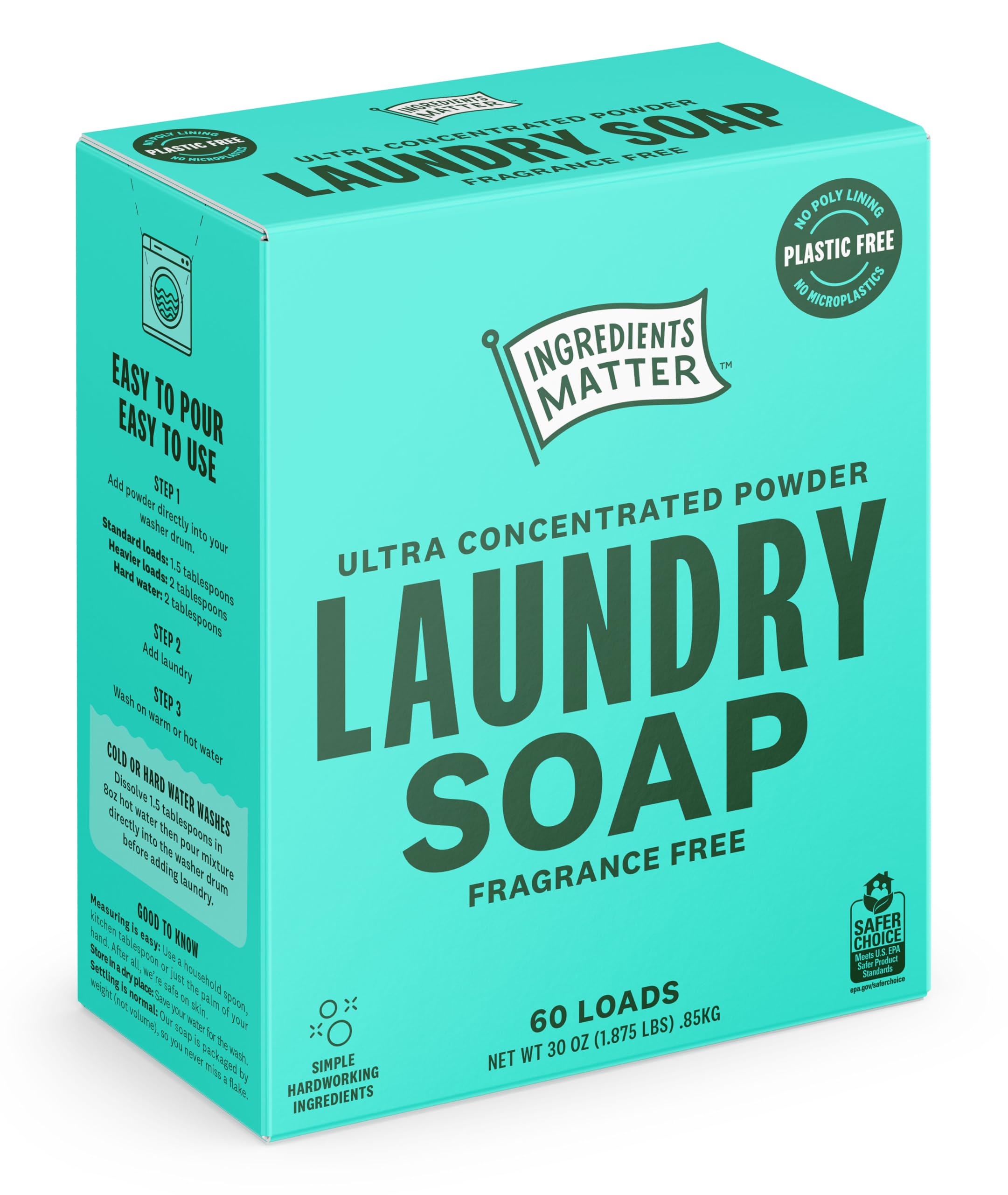 Ingredients Matter Powder Laundry Soap Fragrance Free 30 oz 60 Loads