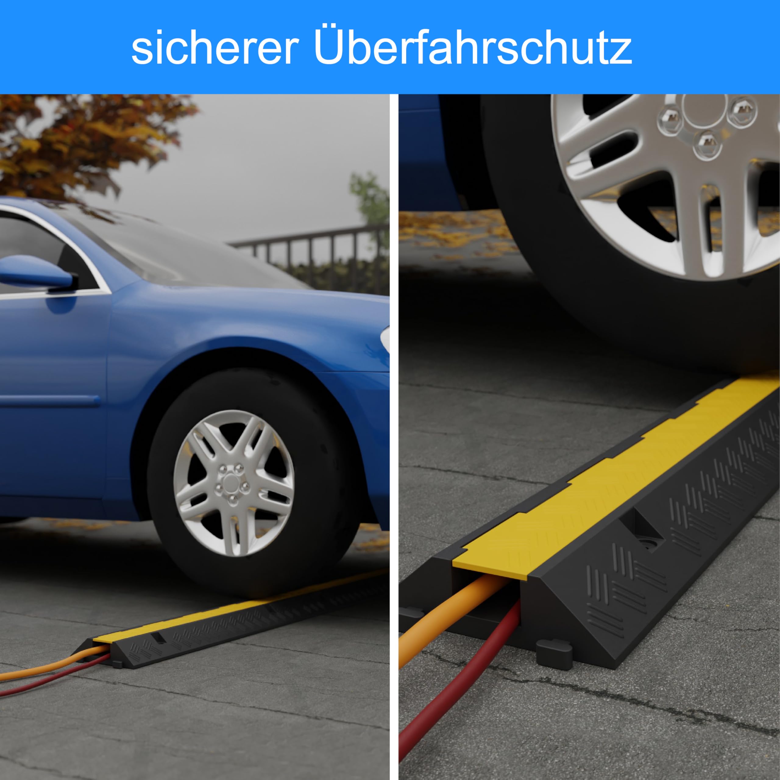 1-Kanal Kabelbrücke/Schlauchbrücke – Extra großer Kanal 70x50 mm, Überfahrschutz, Kabelkanal-Rampe für Pkw & LKW, Protector, Schutzbrücke für Kabel und Schläuche