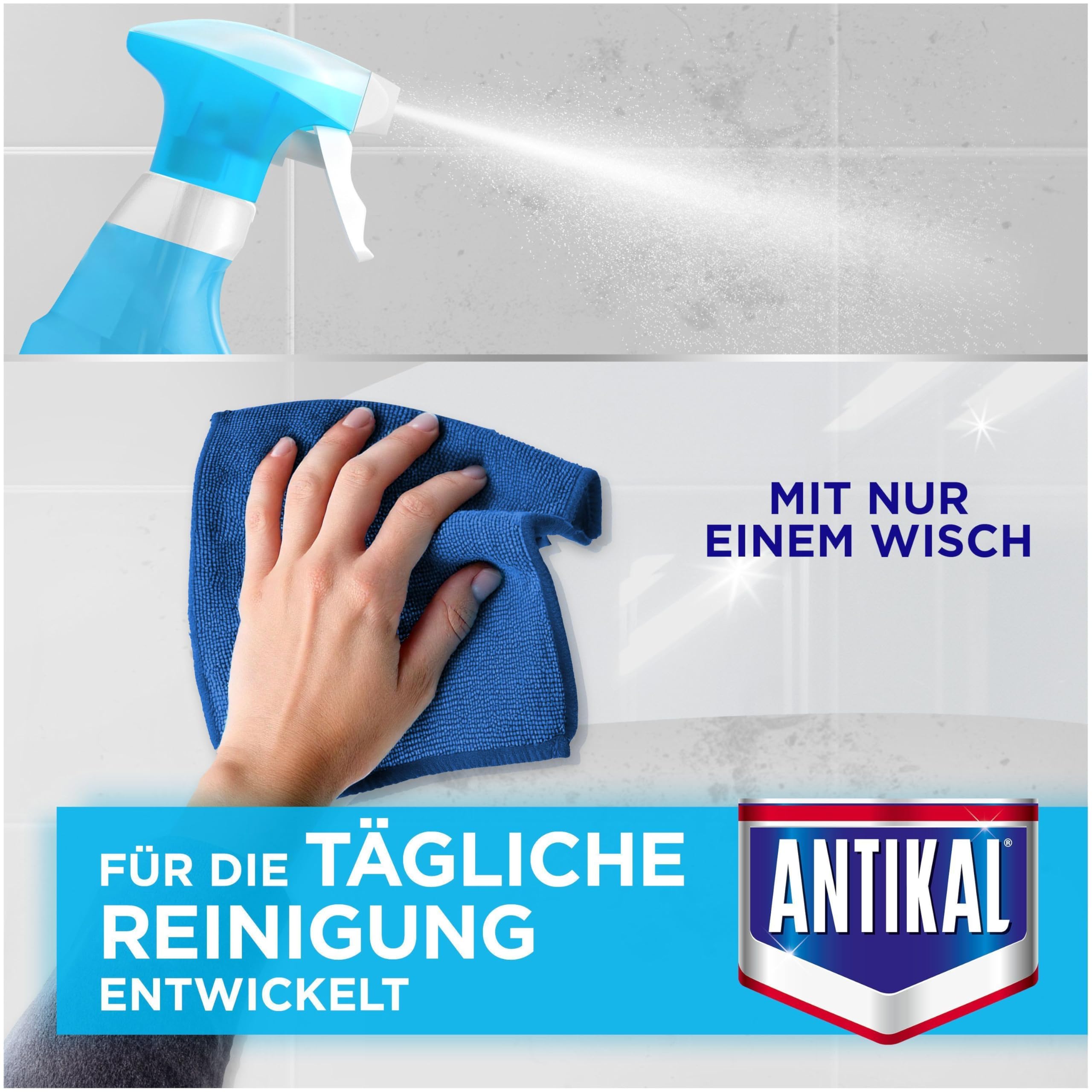 Antikal Expressspray, 10 × 800 ml, für Dusche & Bad, Kalkfrei Ohne Abwischen, Glänzende Flächen Mit Einem Wisch