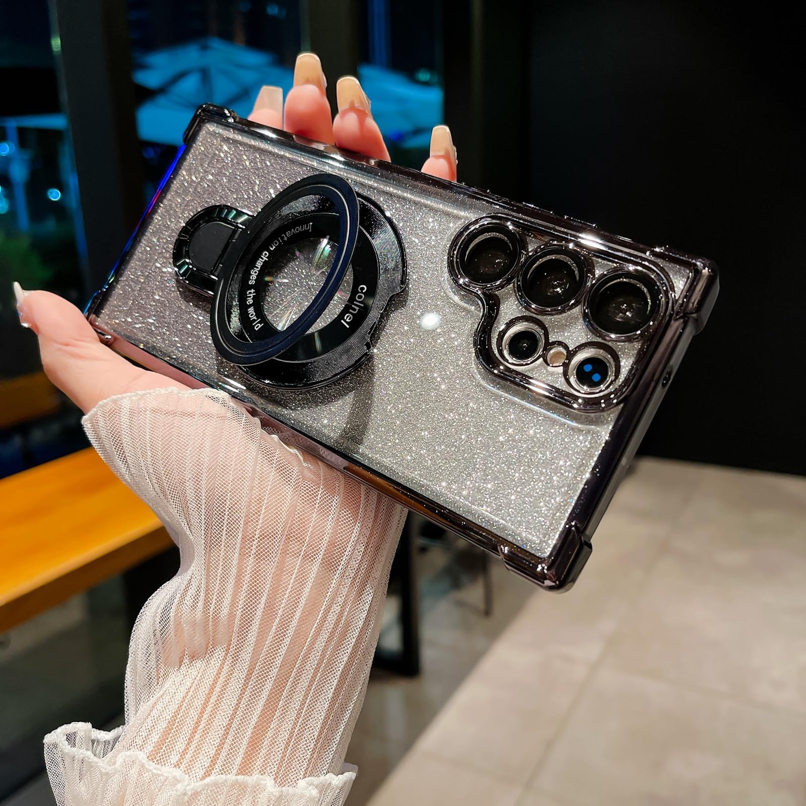 ZXDK Magnetic Kickstand Holder Glitter Case for Samsung Galaxy s25 S24 S23 S22 Ultra S24 Plus Compatible with Magsafe, with Camera Lens Protector,