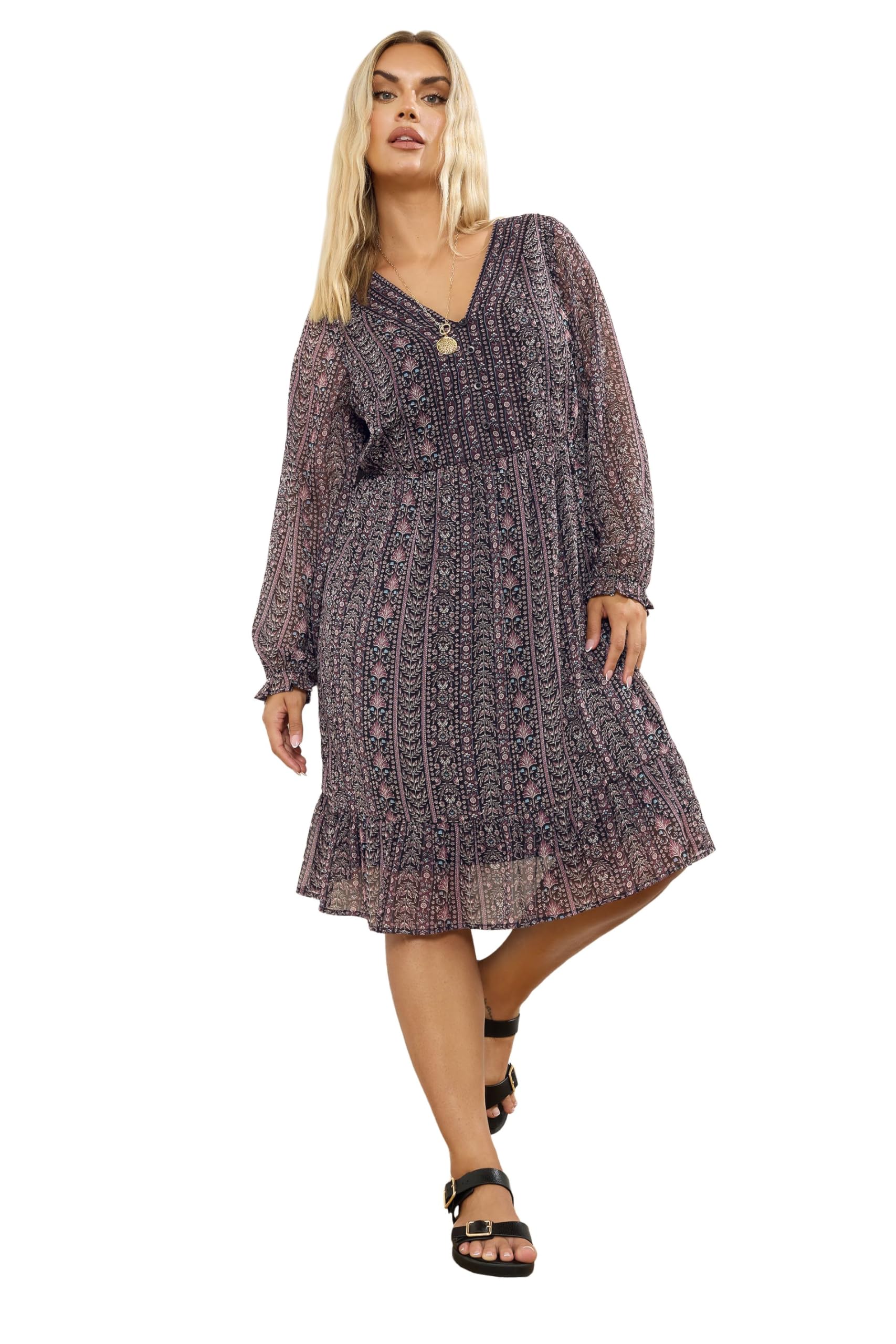 Yours Women's Purple Curve Floral Paisley Smock Mini Dress - Plus Size Curve