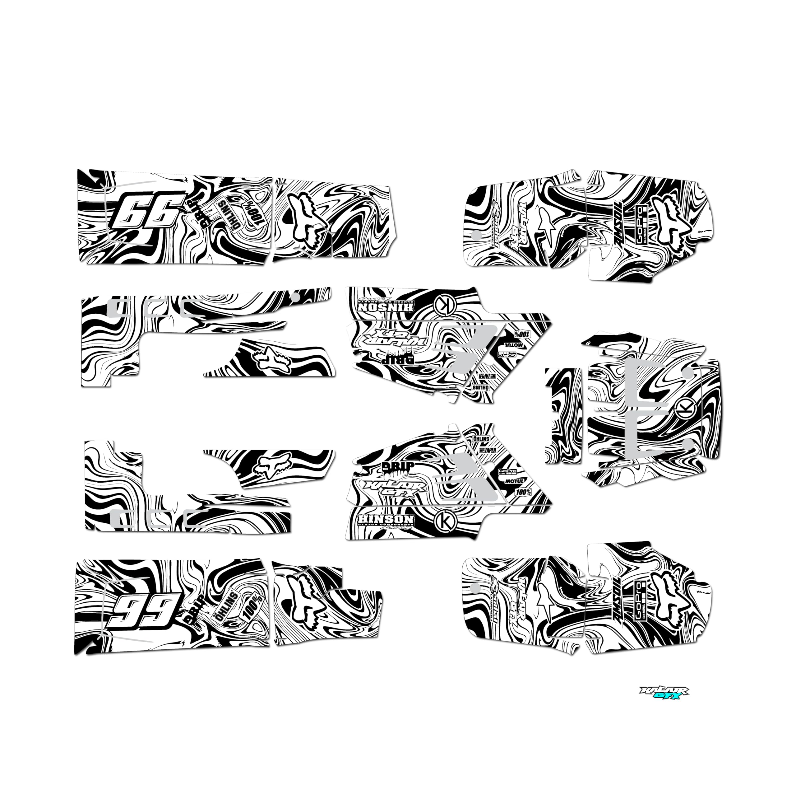 Kalair GFX Graphics Kit for Yamaha BANSHEE 350 (2001-2012) SNAGGED Series Smoke 16 Mil - ATV UTV Dirt bike stickers, Quad dirtbike racing decal automotive motocross accessories no-plastics