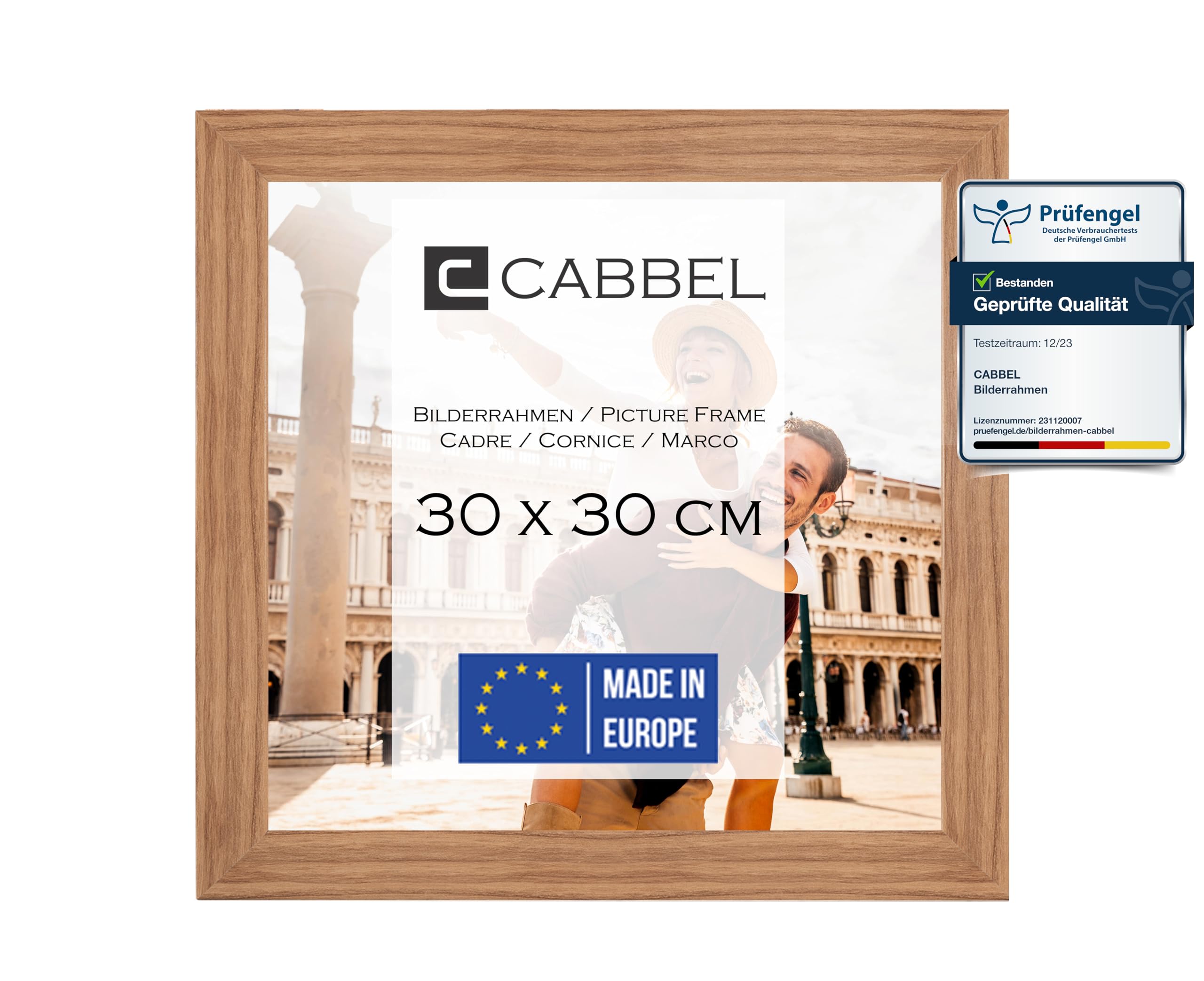 CABBEL marco 30x30 cm, Roble, marco de madera MDF resistente, cristal Plexi inastillable, para colgar, ideal para fotos/cuadros/collage