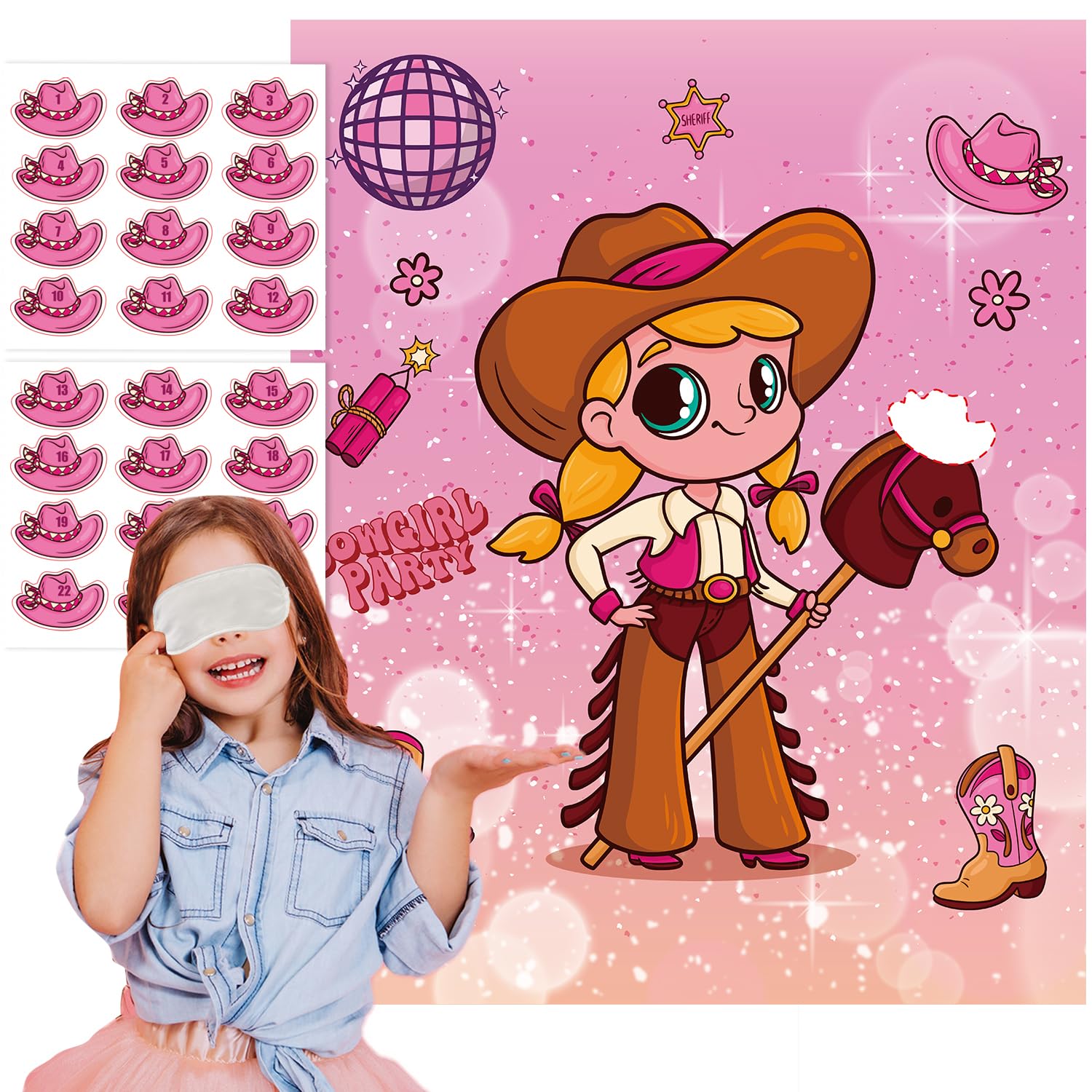 TYHJOY Disco Cowgirl Party Decorations Games Pin The Hat on The Horse Game for Western Last Rodeo Cowgirl Birthday Party Favors Supplies