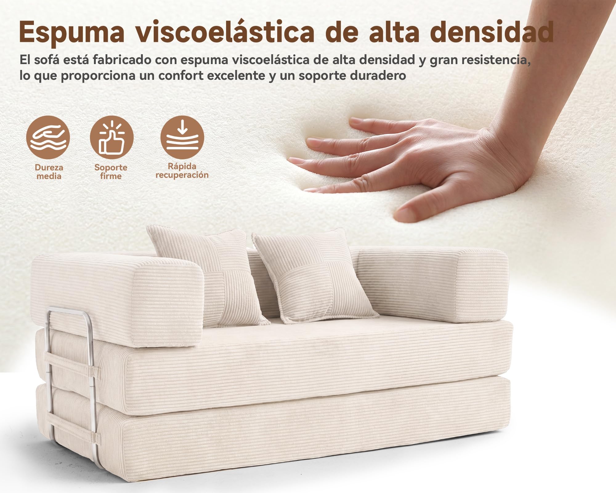 Vipbear Sofá Cama 2 Plazas, 180cm Modular Versátil Sofá Convertible 5 en 1 | Alta Densidad Espuma Viscoelástica Sofá Cama para Apartamento, Seccional sin huesos, Apto para Mascotas, sin Montaje, Beige