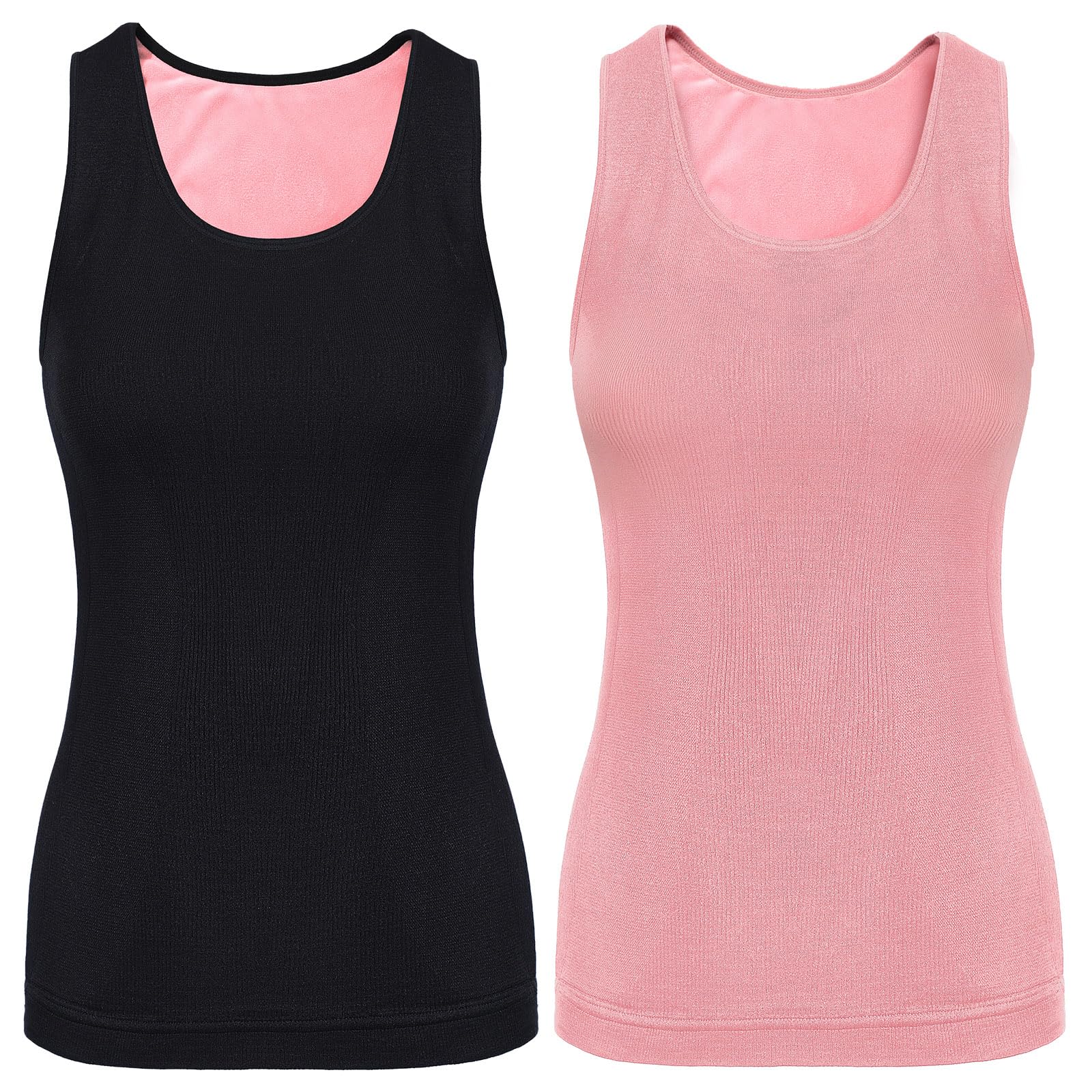 2 Pcs Womens Fleece Lined Underwear Tops Cami Tank Top Vest Sleeveless Cotton Thermal Shirts for Women Thermal Tops-image-1