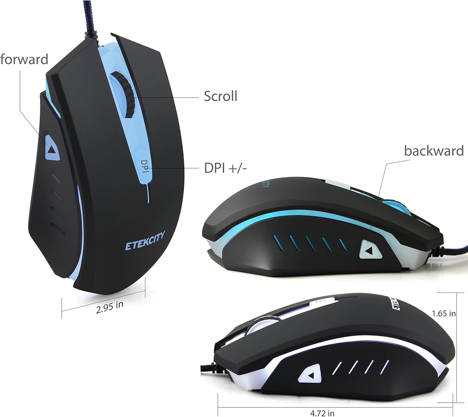 Etekcity Scroll T-142 4000 DPI High Precision 6 Programmable Buttions USB Wired Optical Gaming Mouse for Windows and Mac