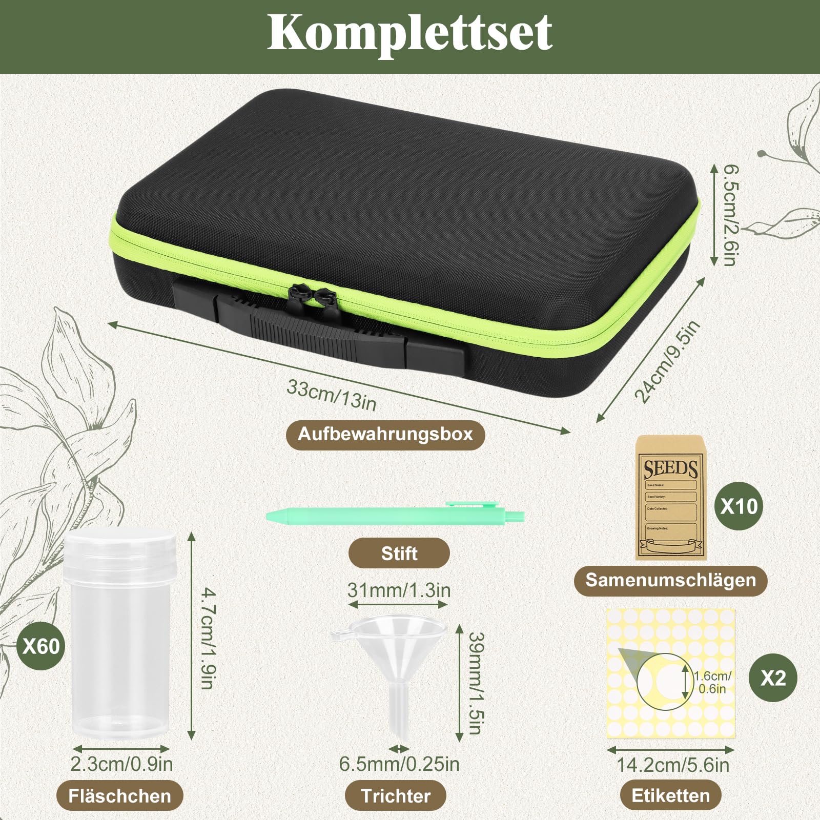 60 Fächer Saatgut Aufbewahrungsbox, Samen Aufbewahrung mit Samenumschlägen, Etiketten Aufklebern, Trichter | Saatgut Box für Gemüsesamen, Chili Samen | Garten Zubehör & Geschenk für Gartenliebhaber
