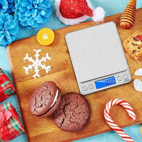 Miniatura 7 de AMIR - Báscula digital de cocina, 17.64oz, báscula de bolsillo para joyas, báscula de cocina con pantalla LCD retroiluminada, 2 bandejas, 6 unidades
