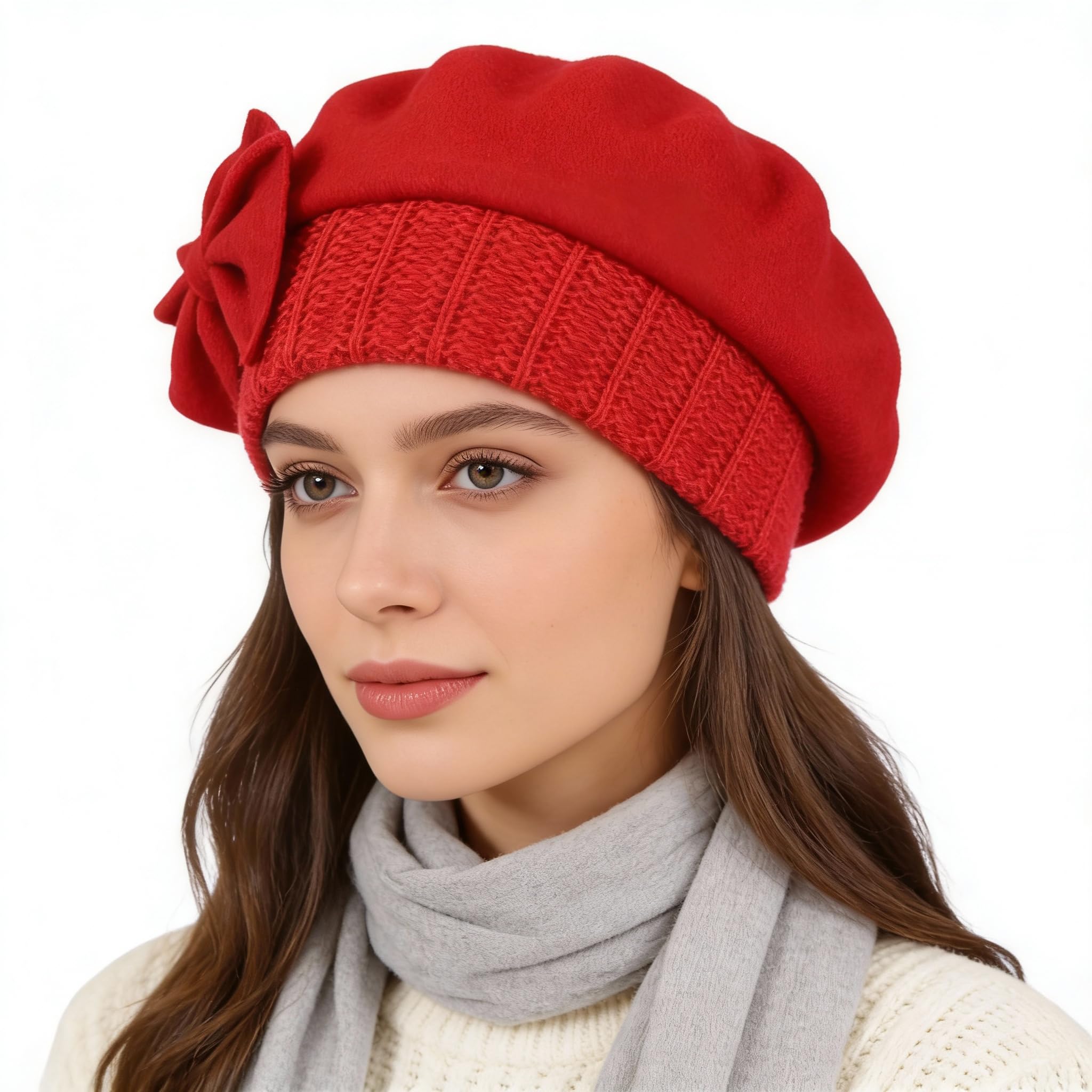Ruphedy Women's Hy022-Red-A Beret Beanie Chic Wool French Beret Dress Winter Hats Hy022 (Red)