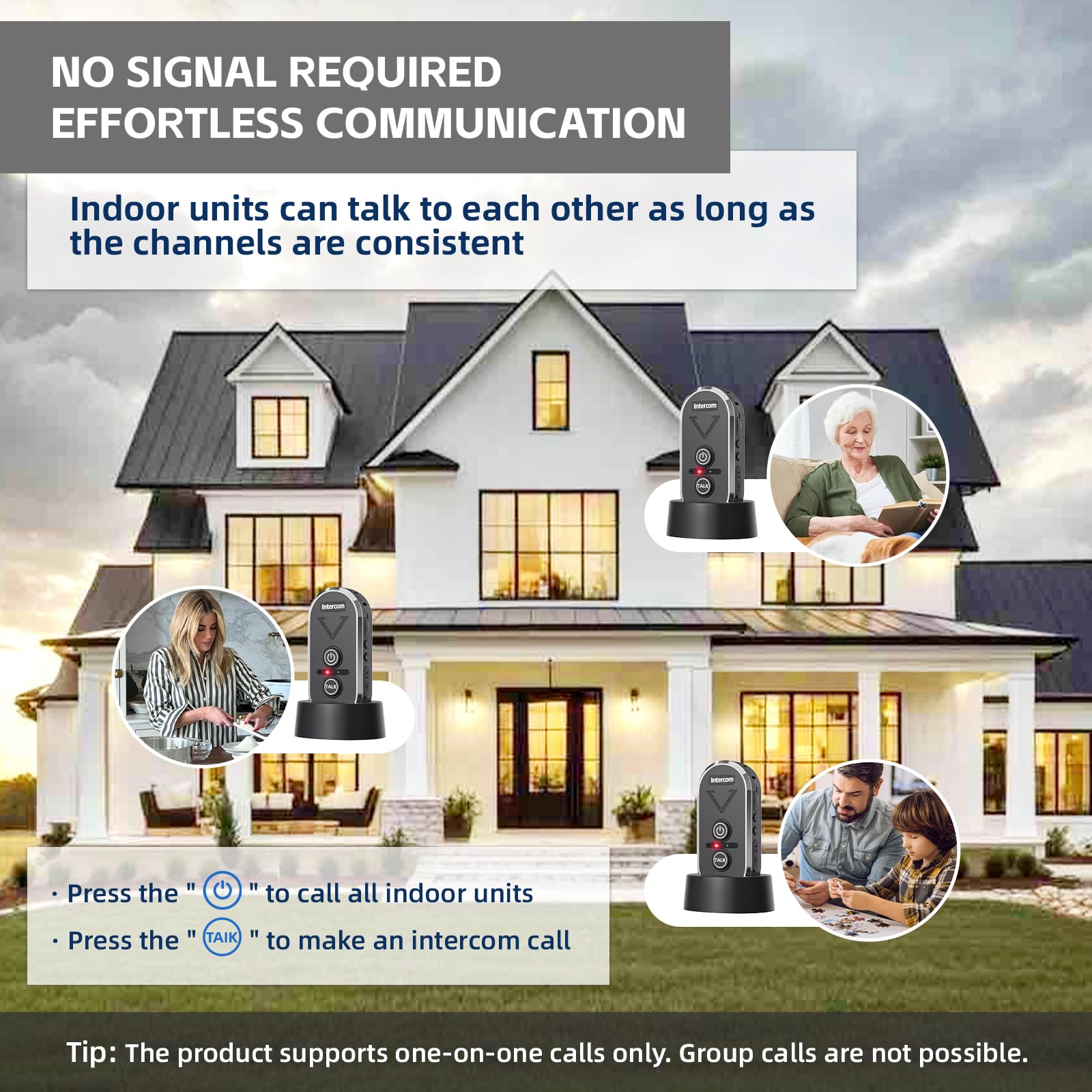Interfoni wireless, 2 vie, portata 1500 m, IP44, impermeabile, 3 canali, citofoni interni ricaricabili per casa, ufficio, ospedale, hotel fabbrica (2 confezioni, nero)