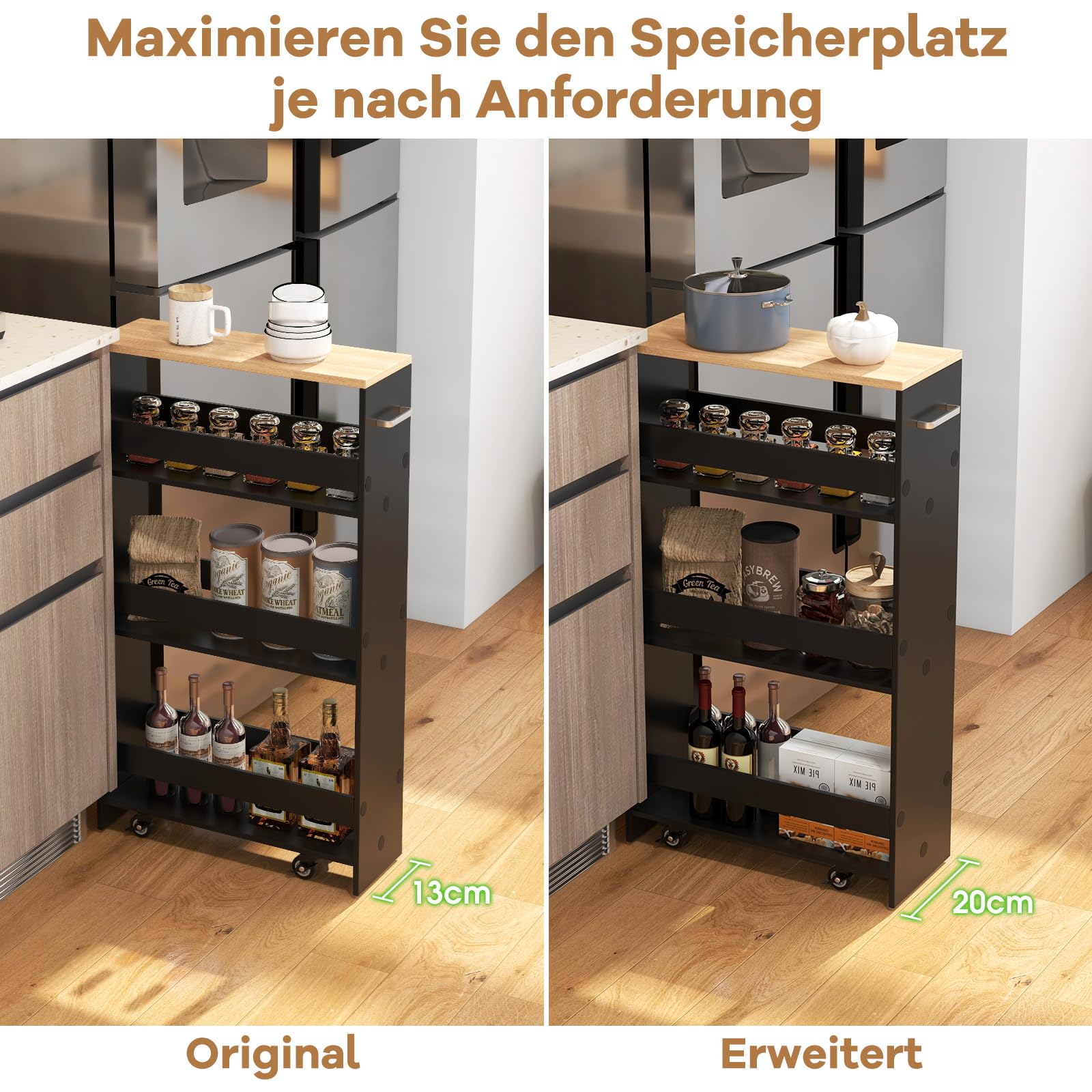 GIANTEX Badezimmerschrank Schmal, Nischenschrank Badezimmer, Nischenregal 20cm Breit, Platzsparender Badschrank, Nischenwagen Rollwagen mit Rollen, 47,5x20x80,5cm, Kleiner Schrank für Badezimmer Küche