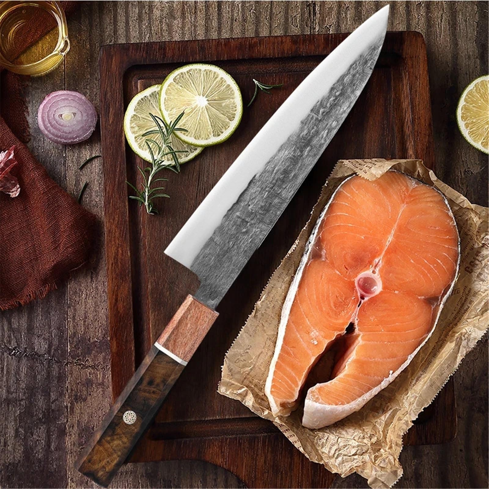 Coltello da cucina Coltelli giapponesi Santoku Coltello da cuoco forgiato Coltello da sushi for sbucciare il salmone Coltello da cucina for filetti di pesce Yanagiba(4pcs)