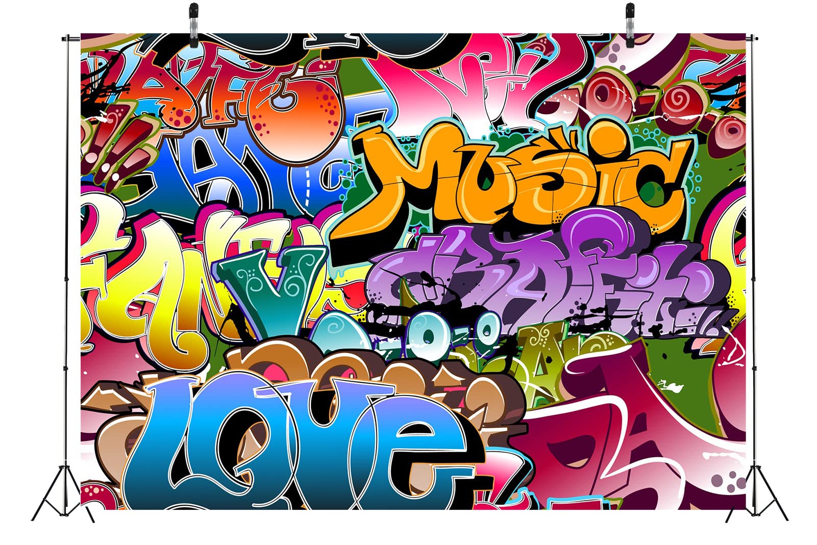BELECO 3x2.5m Tessuto Graffiti Sfondo anni '80 anni '90 Decorazioni per feste a tema Hip Hop Sfondo Graffiti Hip Hop Sfondo Urban Street Art Graffiti Decorazione festa di compleanno