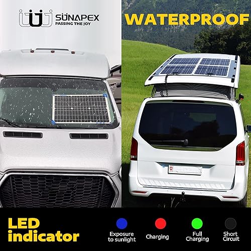 Miniatura 6 de SUNAPEX Cargador de batería solar de 30 W, 12 V, impermeable, panel solar, cargador de goteo para coche, barco, RV, camión, motocicleta, tractor