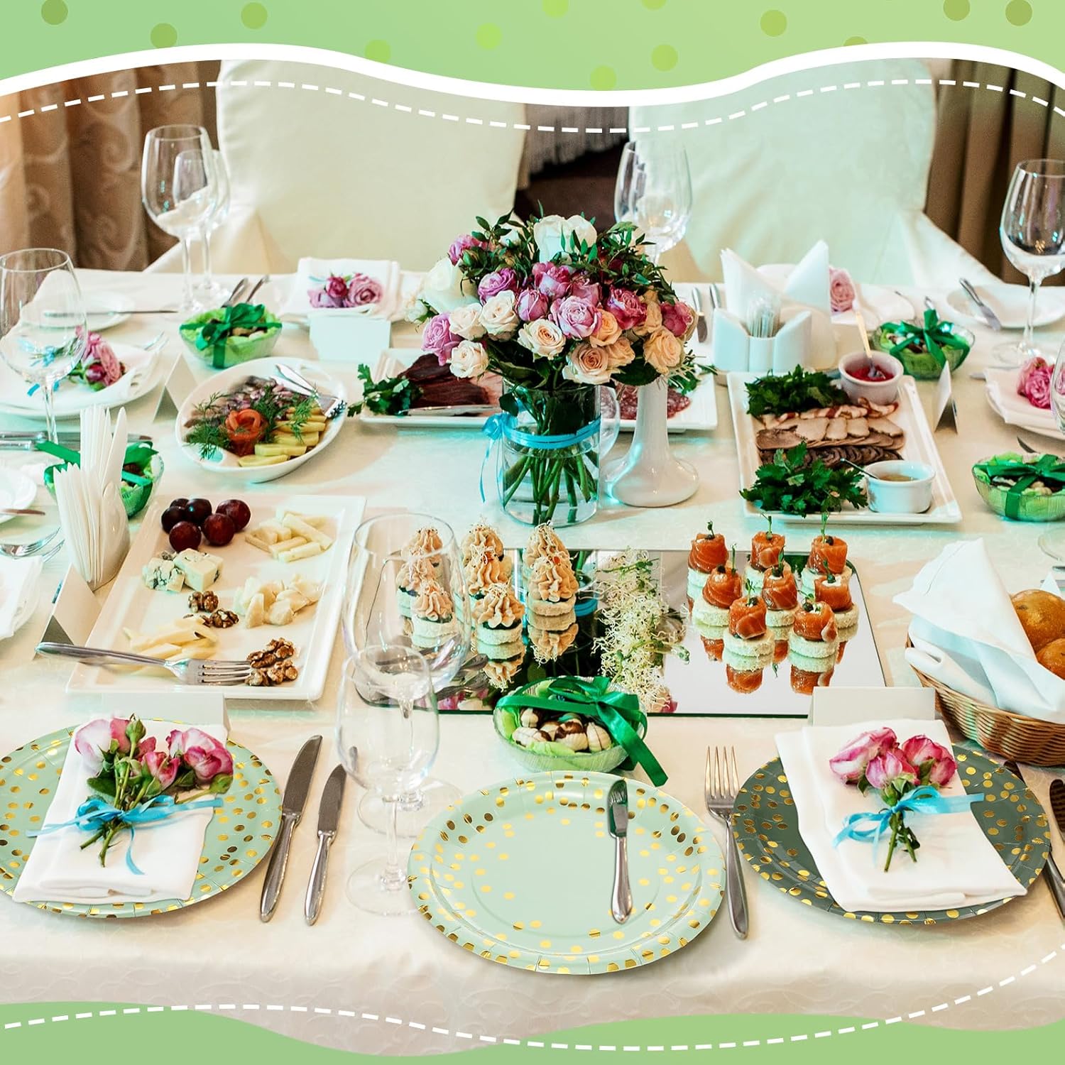 Suclain 100 Pcs Sage Green Paper Plates 9 Inch Disposable Dinner Dessert Gold and Green Party Plates for Birthday Wedding Baby Shower Bridal Shower Party Decorations Supplies - Image 4