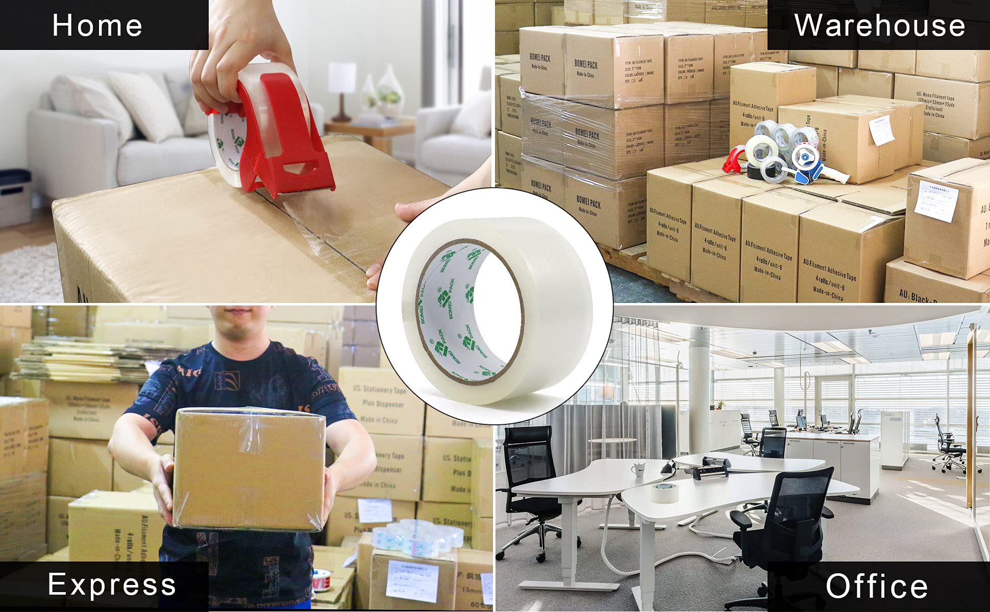 BOMEI PACK 6 Rollos Cinta Embalar Adhesiva Transparente 48MMx 66M para Cajas y Paquetes Ideal para Envíos y Mudanzas