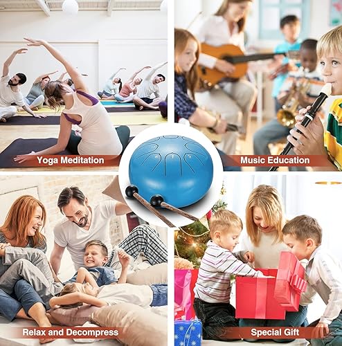 Miniatura 55 de LEKATO Tambor de lluvia para exterior, tambor de lengua de acero de 6 pulgadas, 11 notas, campanilla de lluvia de percusión para meditación, yoga