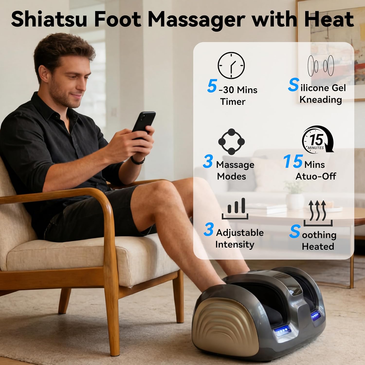 Shiatsu Foot and Calf Massager with Heat and Compression, Deep Shiatsu Kneading Machine-Silicone Kneading Massage for Neuropathy,Plantar Fasciitis,Pain Relief-Ideal Gifts for Women Men Dad Mom