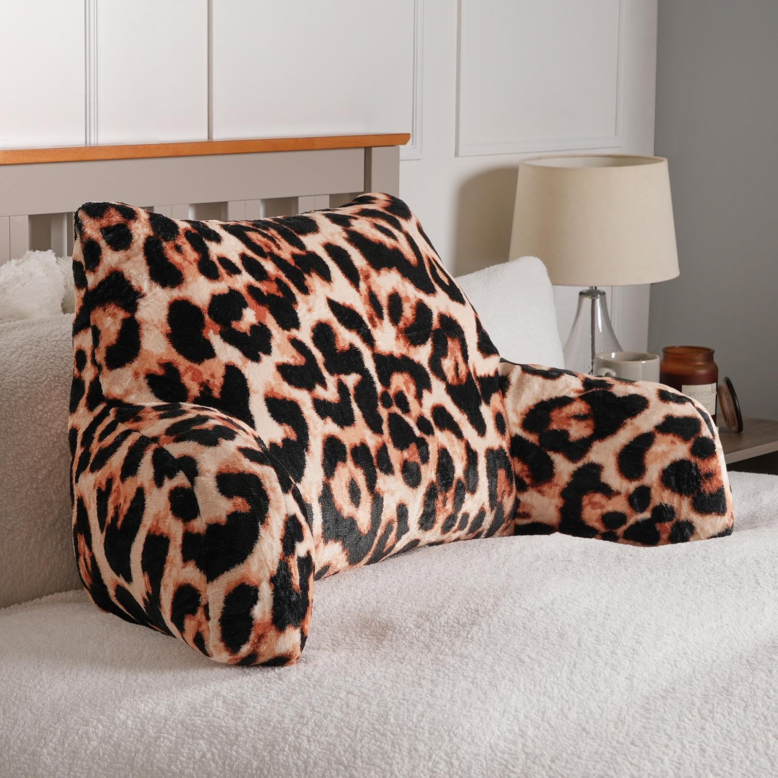 Leopard Cushion Reading Pillow - Plush Padded Soft Arms - Lumbar Chair Support - OHS