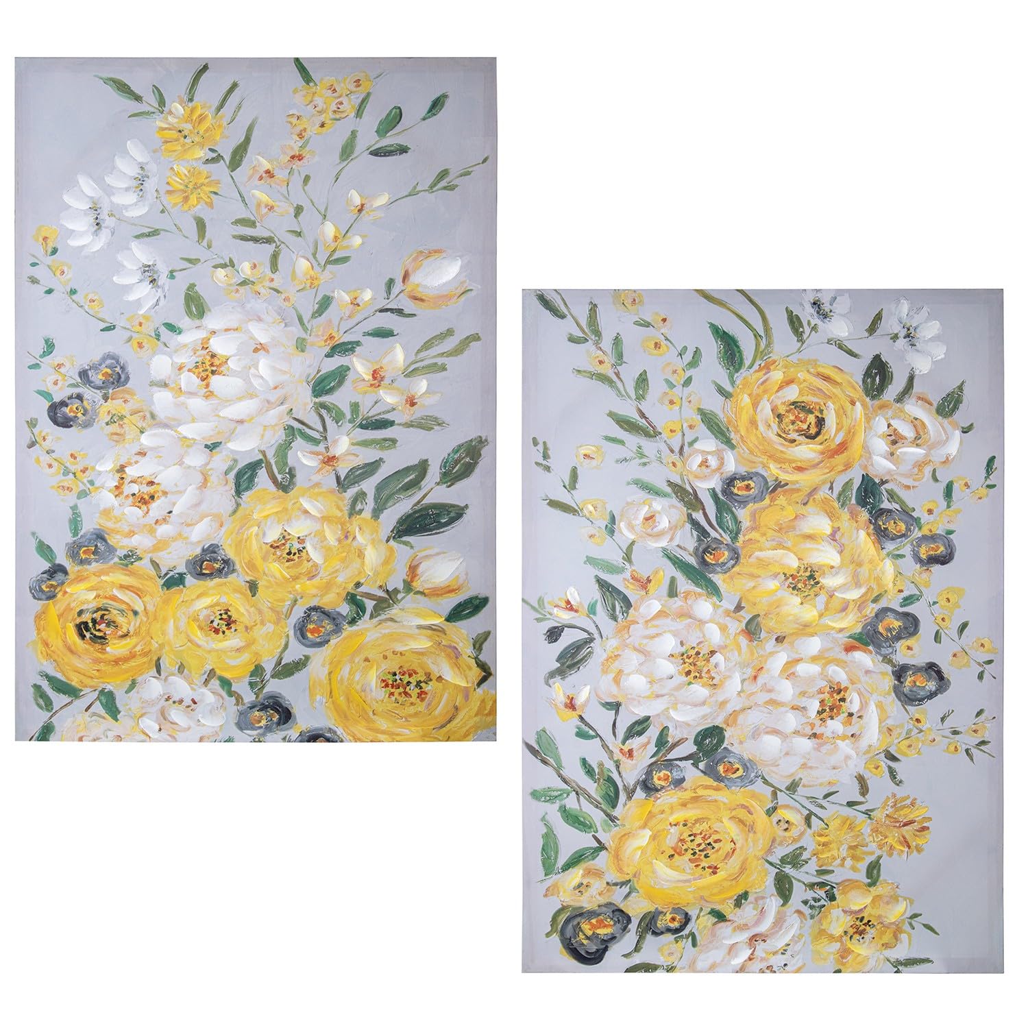 Tableaux sur toile fleurs peints à la main lot de 2 œuvres d'art 100x70 cm