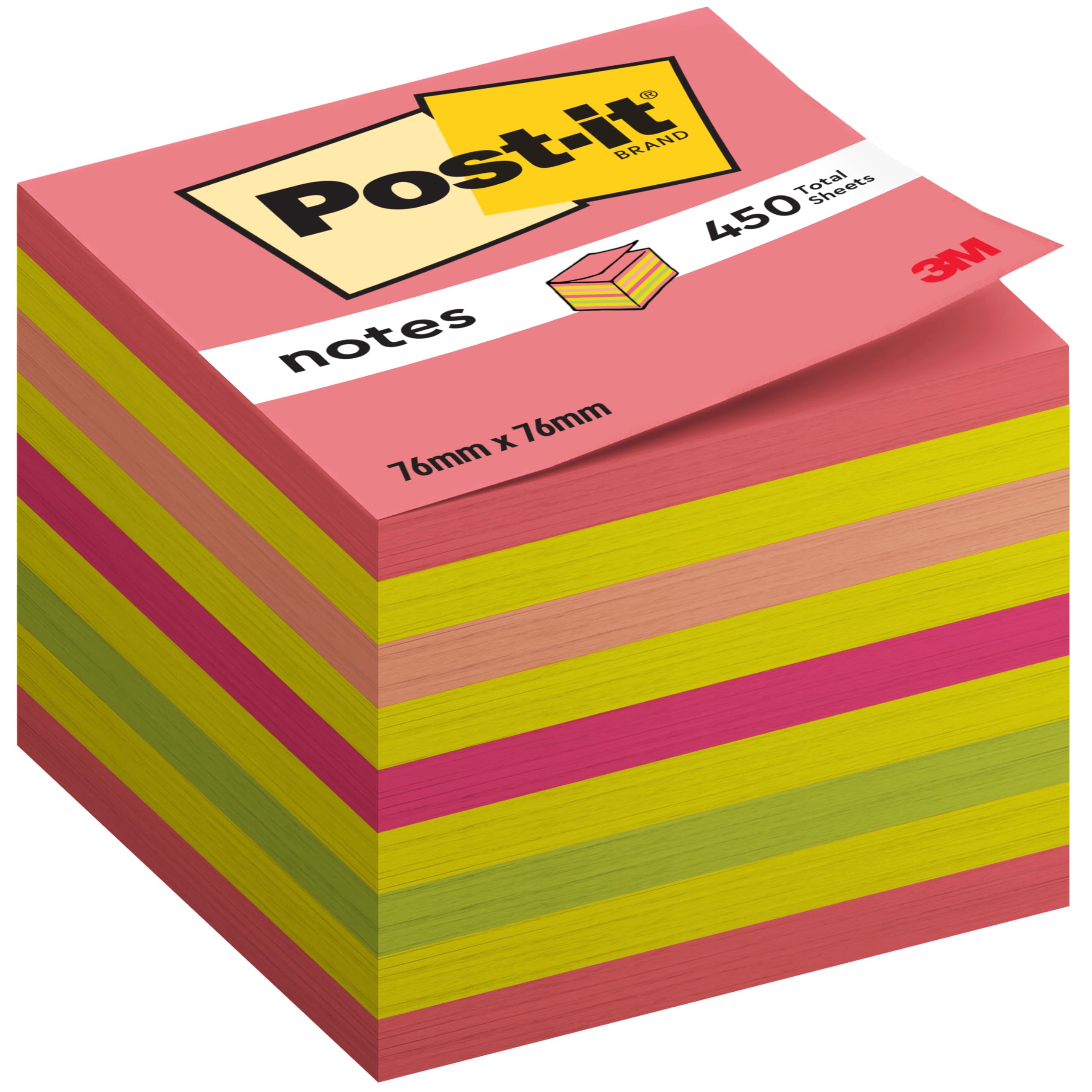 Post - it Notes Cube, Assorted Colours, 76 mm x 76 mm, 450 Sheets/Pad, 1 Pad/Pack, 100% PEFC SGSCH - PEFC - COC - 110078