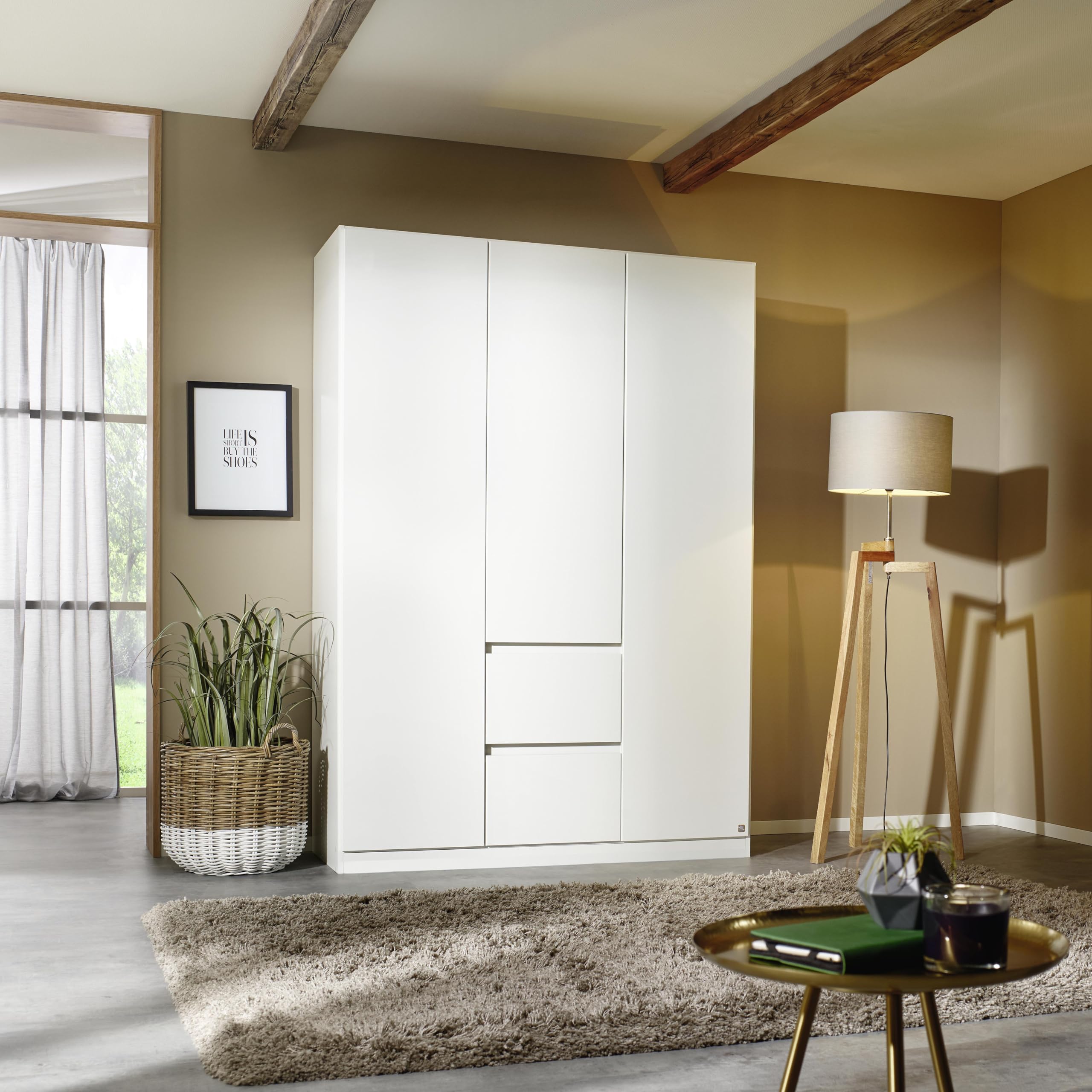 Rauch Möbel NIDDA, Kleiderschrank, Farbe Weiß, Breite 136 cm | Schrank, Kinderkleiderschrank, 3-türig, 2 Schubladen, Push-to-open, für Schlafzimmer, Babyzimmer, Garderobe