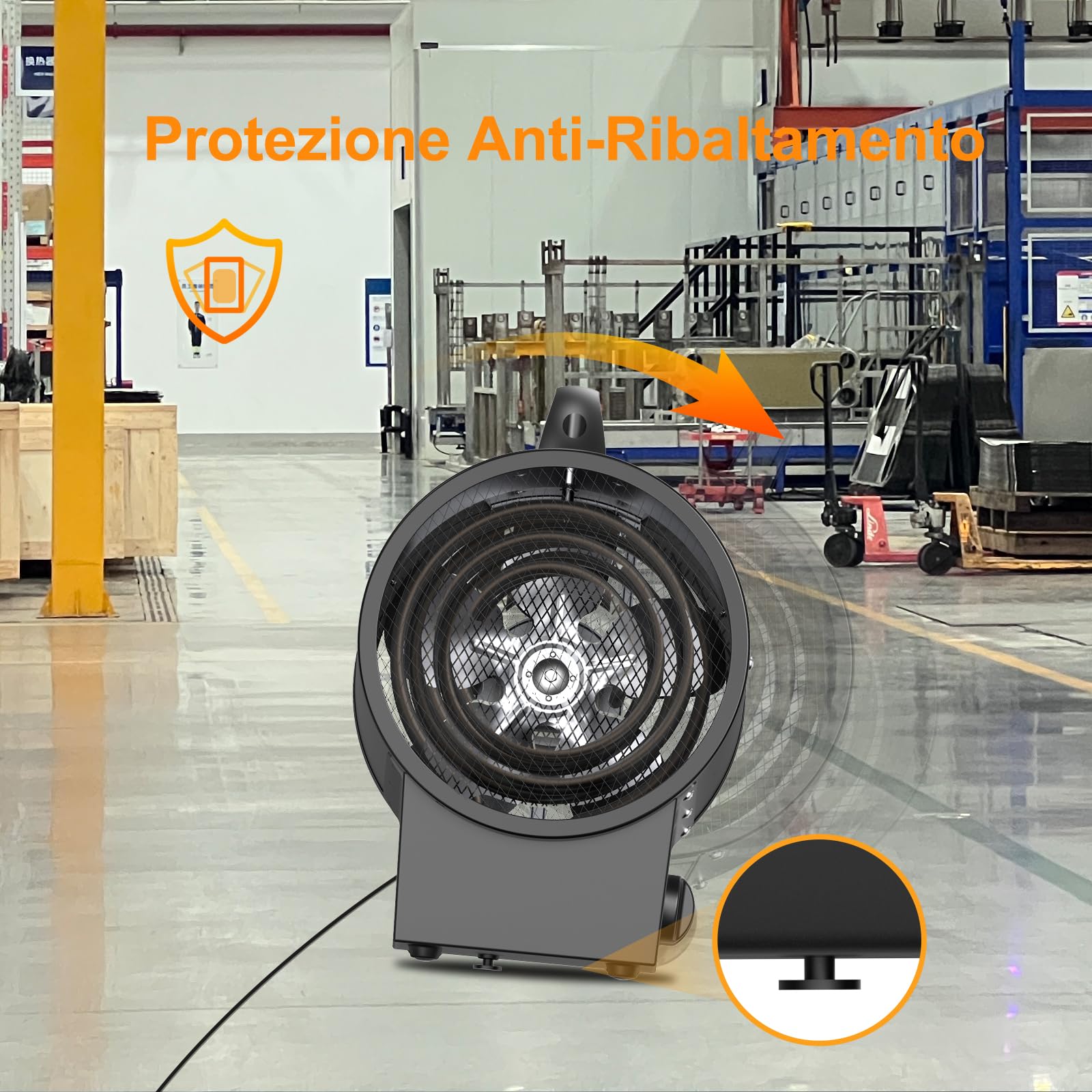 Termoventilatore 5000W - Stufetta Elettrica Portatile - Riscaldamento Industriale - Maniglia, Termostato e Protezione da Surriscaldamento (Nero)