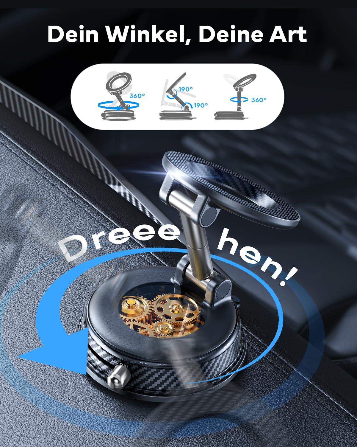 Handyhalterung Auto für MagSafe Autohalterung [30KG Stärkste Saugkraft & 2800gf Magnet] Vakuum Magnetische Handy Halterung Auto 360° Drehbar KFZ Handyhalter Auto für Alle Handy Helles Schwarz - 2