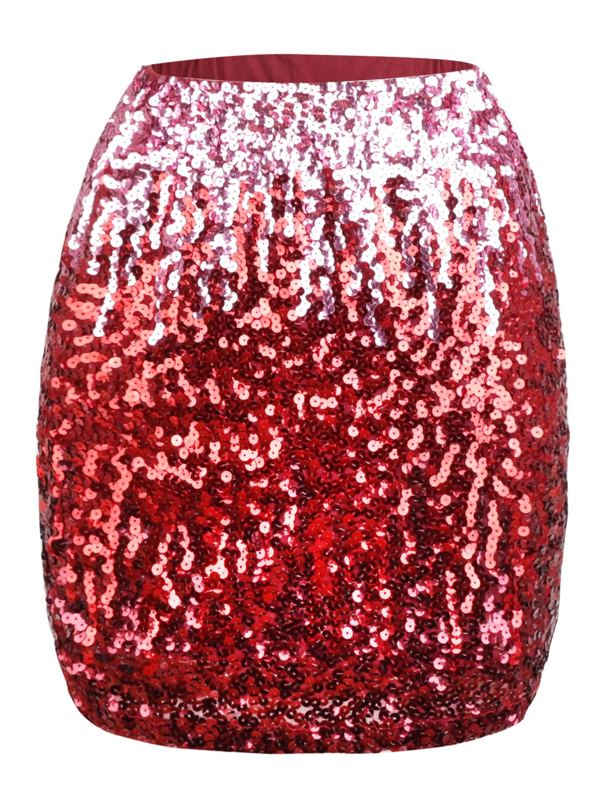 Kefiyis Pailletten Rock Glitzer Rock Damen Elastische Taille Pailettenrock Glitzerrock mit Futter Festival Karneval Party Röcke