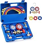 Orion Motor Tech AC Gauges, AC Manifold Gauge Set for R134a R12 R502 Refrigerant, 3 Way Car with 5FT Hoses Couplers & Adapter, Puncturing & Self Sealing Can Tap Freon Charge Kit