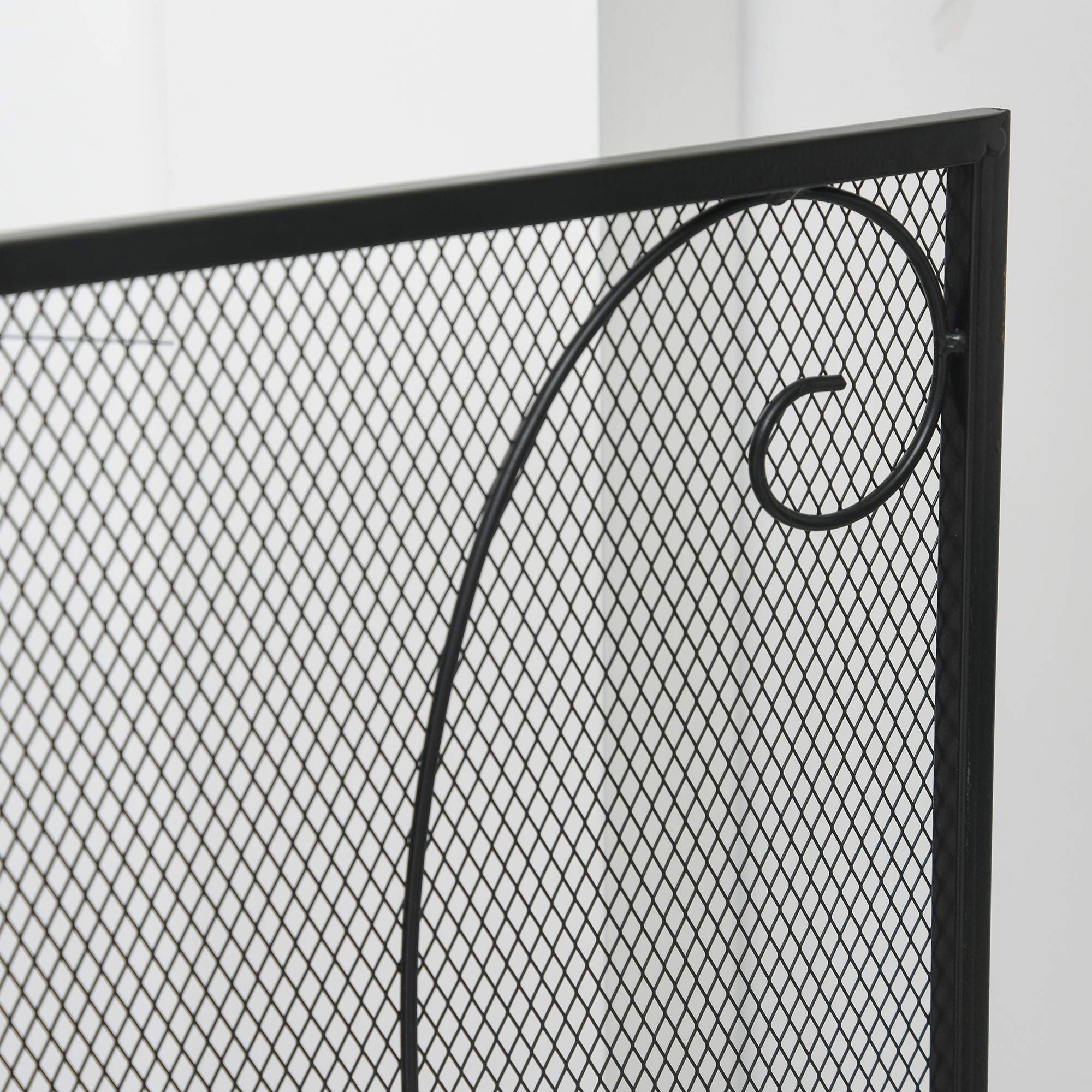 HOMCOM Griglia per caminetto, Griglia di protezione per caminetto con 3 pannelli, Griglia antiscintille pieghevole, Griglia di protezione per stufa per soggiorno, Metallo, Nero 132,5 x 76,5 cm
