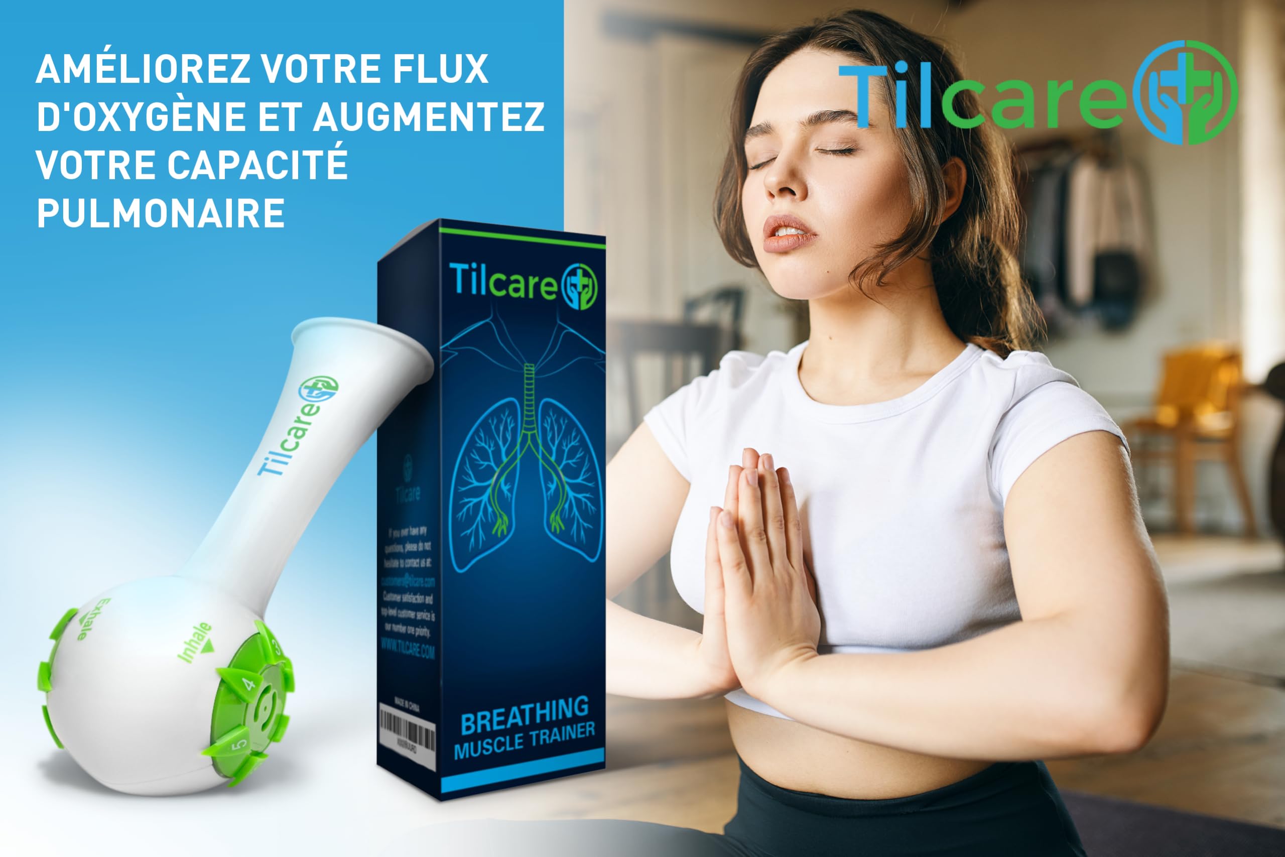 Entraîneur respiratoire de Tilcare - Exerciseur pulmonaire parfait pour développer des poumons forts - Excellent traitement sans médicament pour le copd, le chf ou la dysphagie