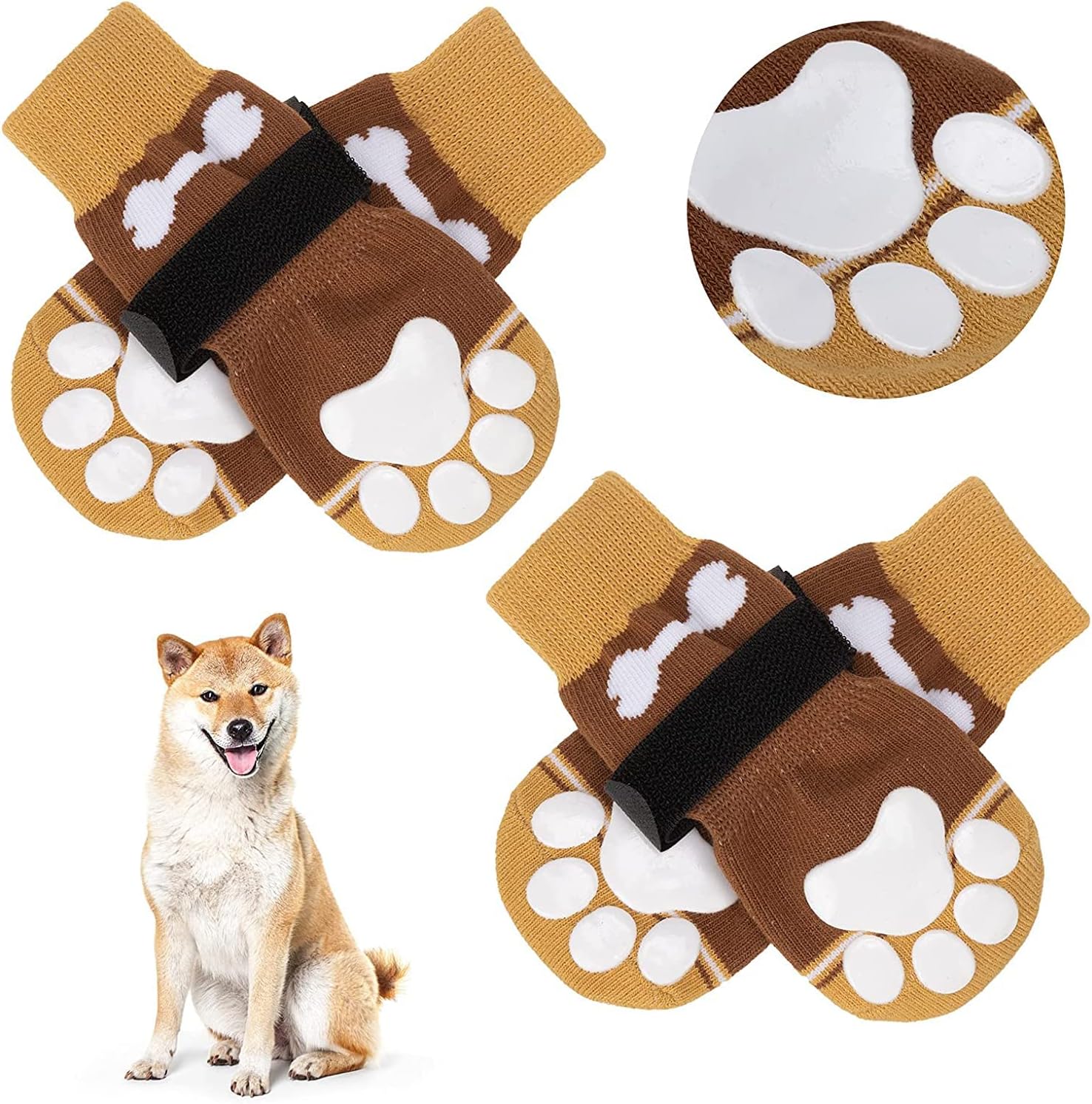 KUTKUT Anti-Slip Knit Socks with Bone Embroidery Pattern for Medium, Large Dogs | Traction Control Non-Slip Pet Paw Protectors with Grips for Big Dogs | Soft Comfortable. (Size: L x W: 6 x 2.36)