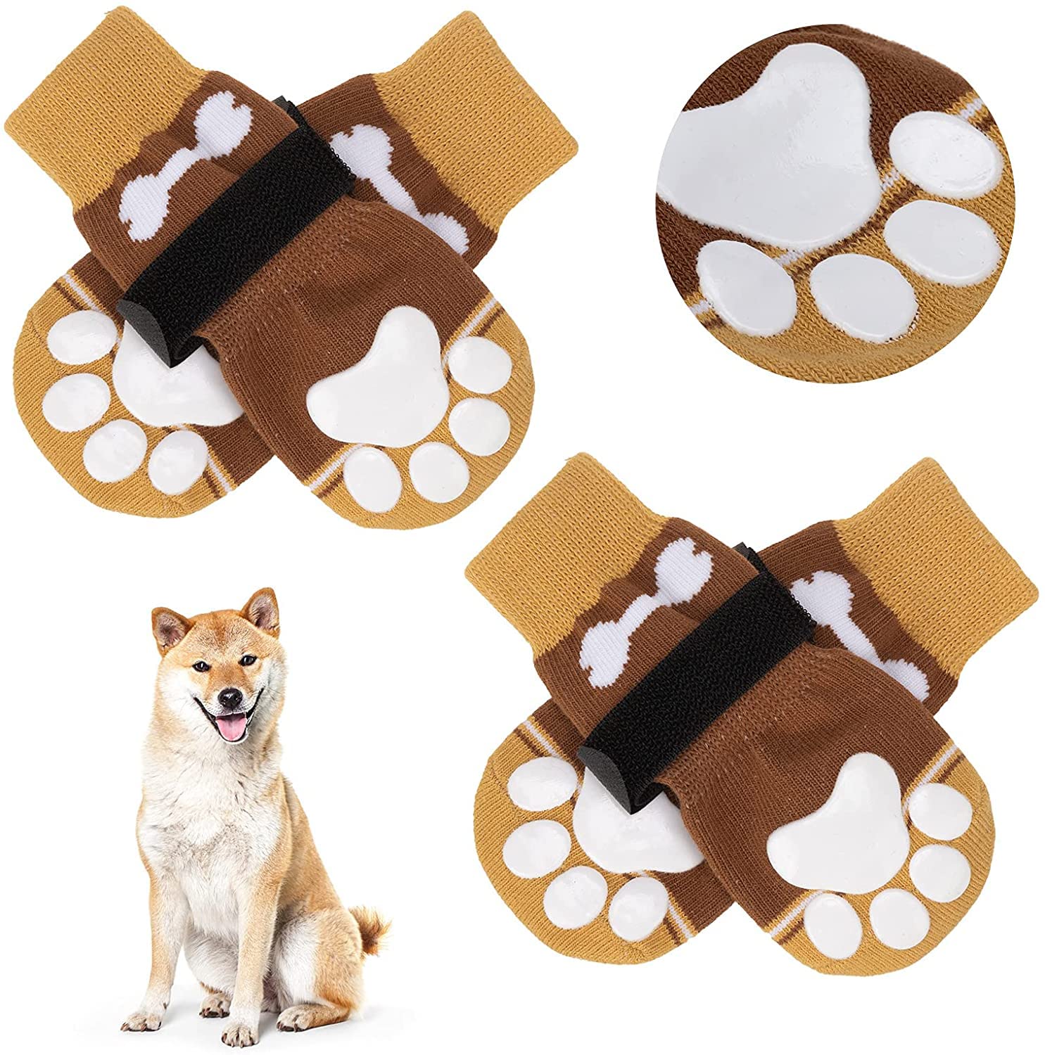 KUTKUT Anti-Slip Knit Socks with Bone Embroidery Pattern for Medium, Large Dogs | Traction Control Non-Slip Pet Paw Protectors with Grips for Big Dogs | Soft Comfortable. (Size: L x W: 6 x 2.36)