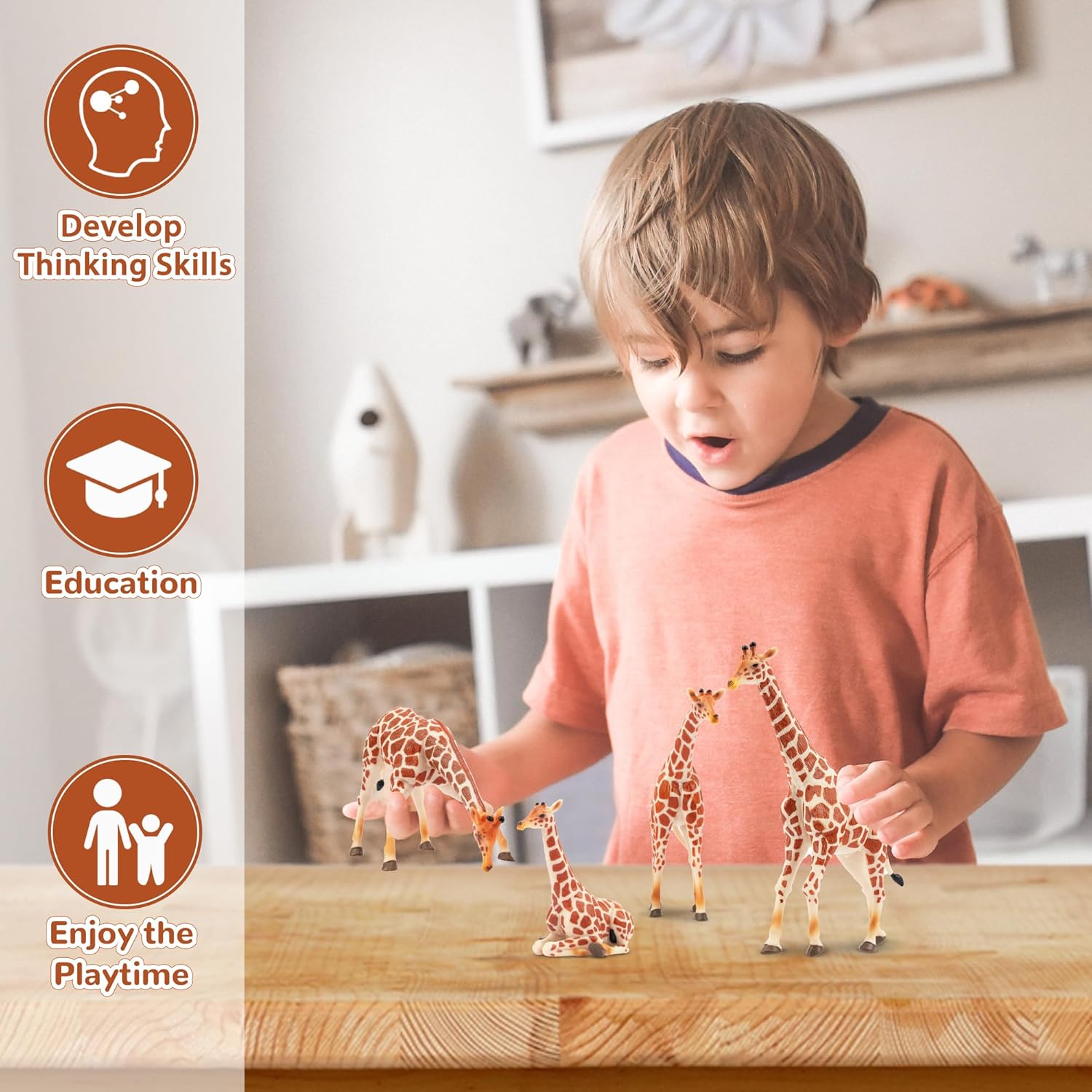 Toymany 4PCS Realistic Giraffe Figurines with Giraffe Cub, 2-6" Plastic Jungle Animals Figures Family Playset Includes Baby, Educational Toy Cake Toppers Christmas Birthday Gift for Kids