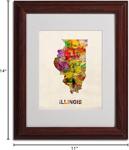 Miniatura 6 de Trademark Fine Art Illinois Map - Arte enmarcado enmarcada enmarcada por Michael Tompsett en marco de madera, 11 x 14 pulgadas
