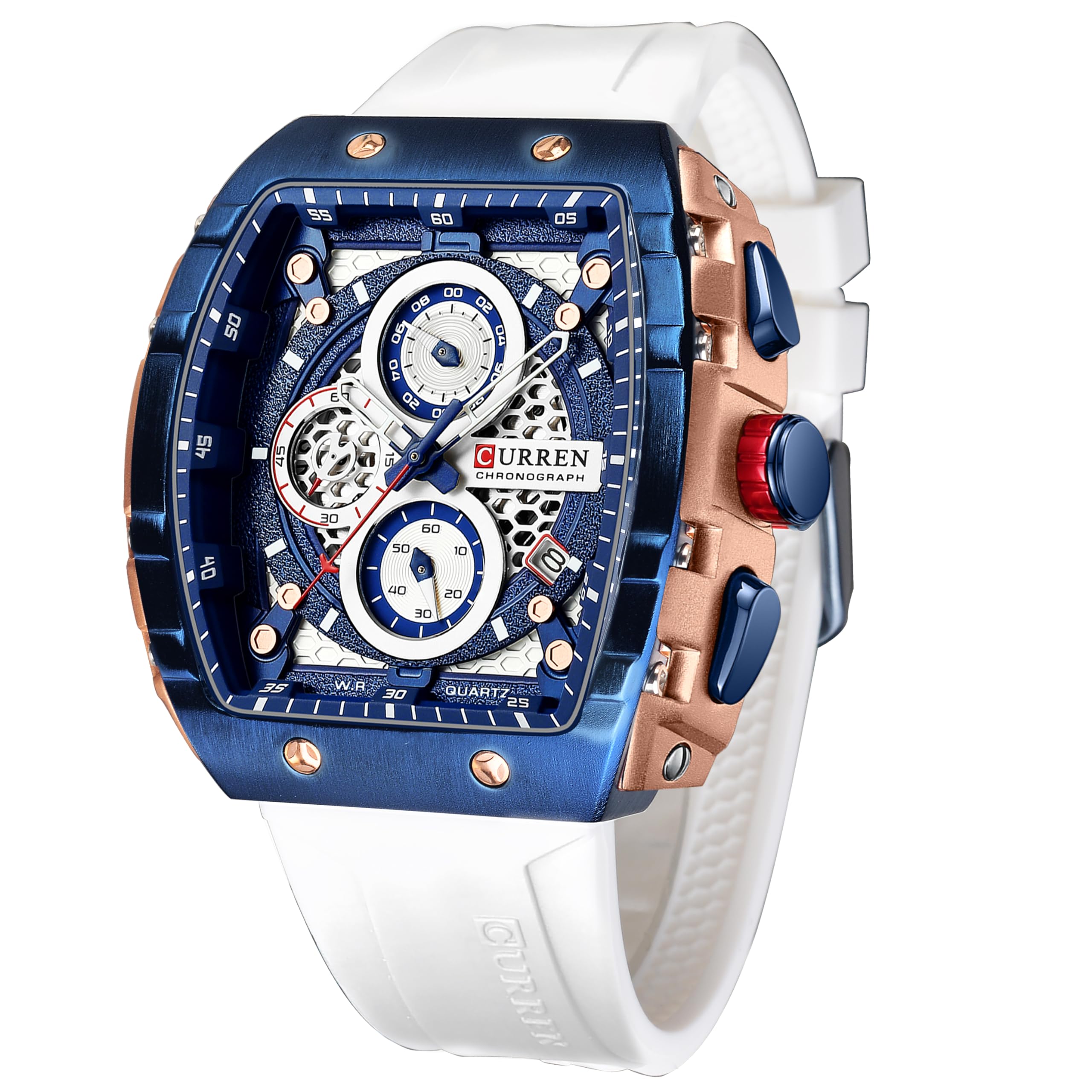 Men's Chronograph Sport Watch Waterproof Military Watches for Men Analog Quartz Wristwatch with Date Display Silicone Strap Outdoor Clock