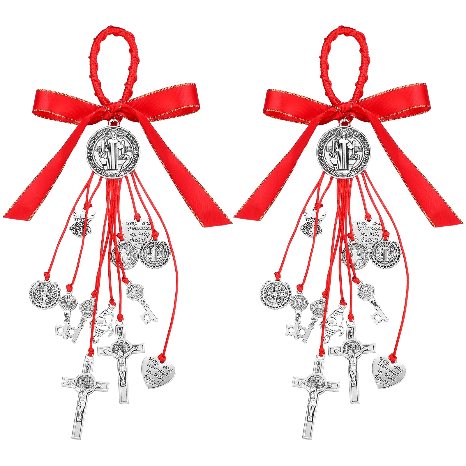 Xinnun 2 Pcs Saint Benedict Medal Protection from Evil Blessing Charm Catholic Saint Benito Medalla Handmade Jewelry Charms for Women Men Car Gift