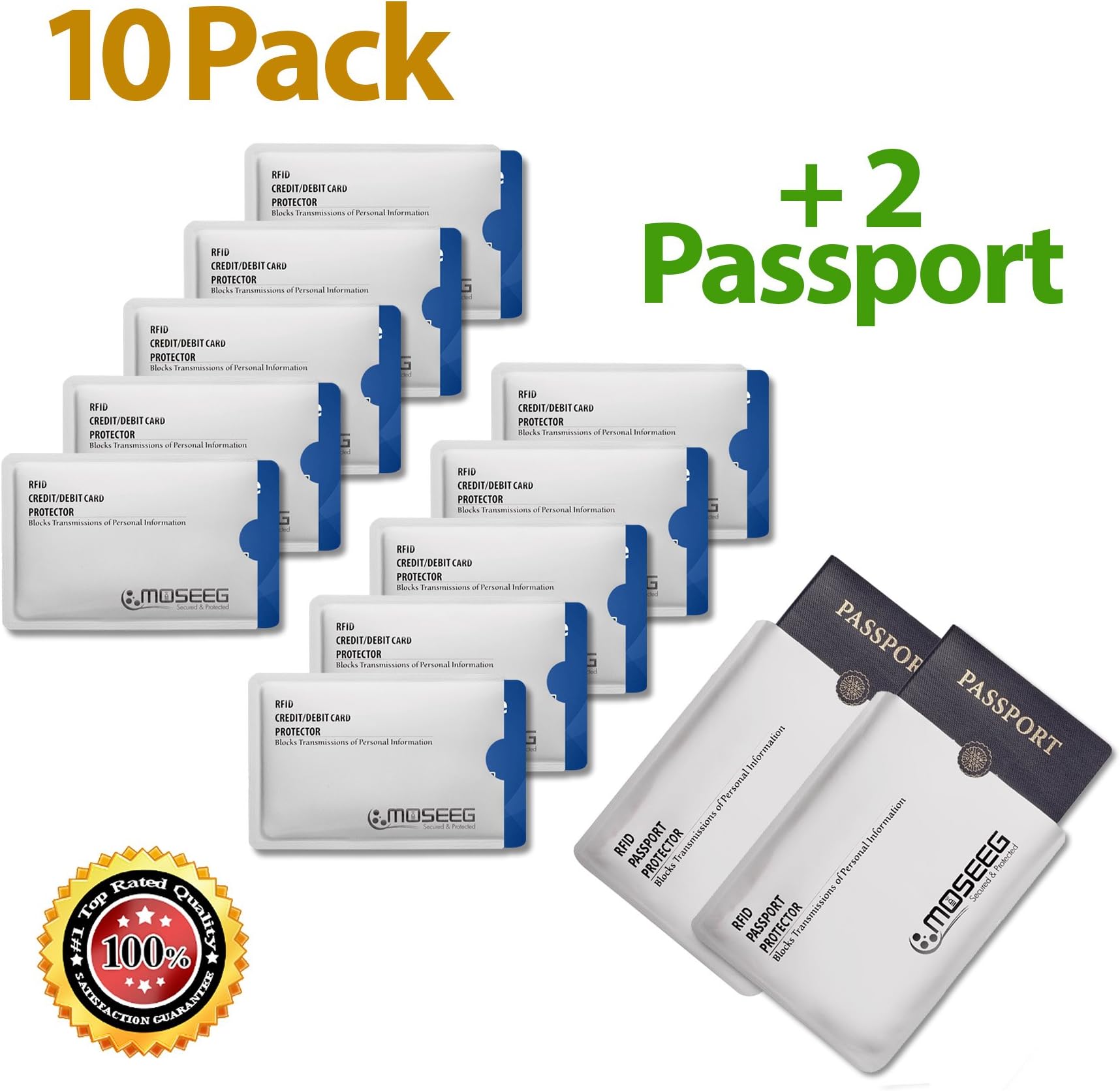 RFID Blocking Sleeves 10 Credit Card Sleeve + 2 Passports Protectors Secure Travel & Identity Theft Protection Shields Radio Frequency ID Like Credit Card & Drivers License