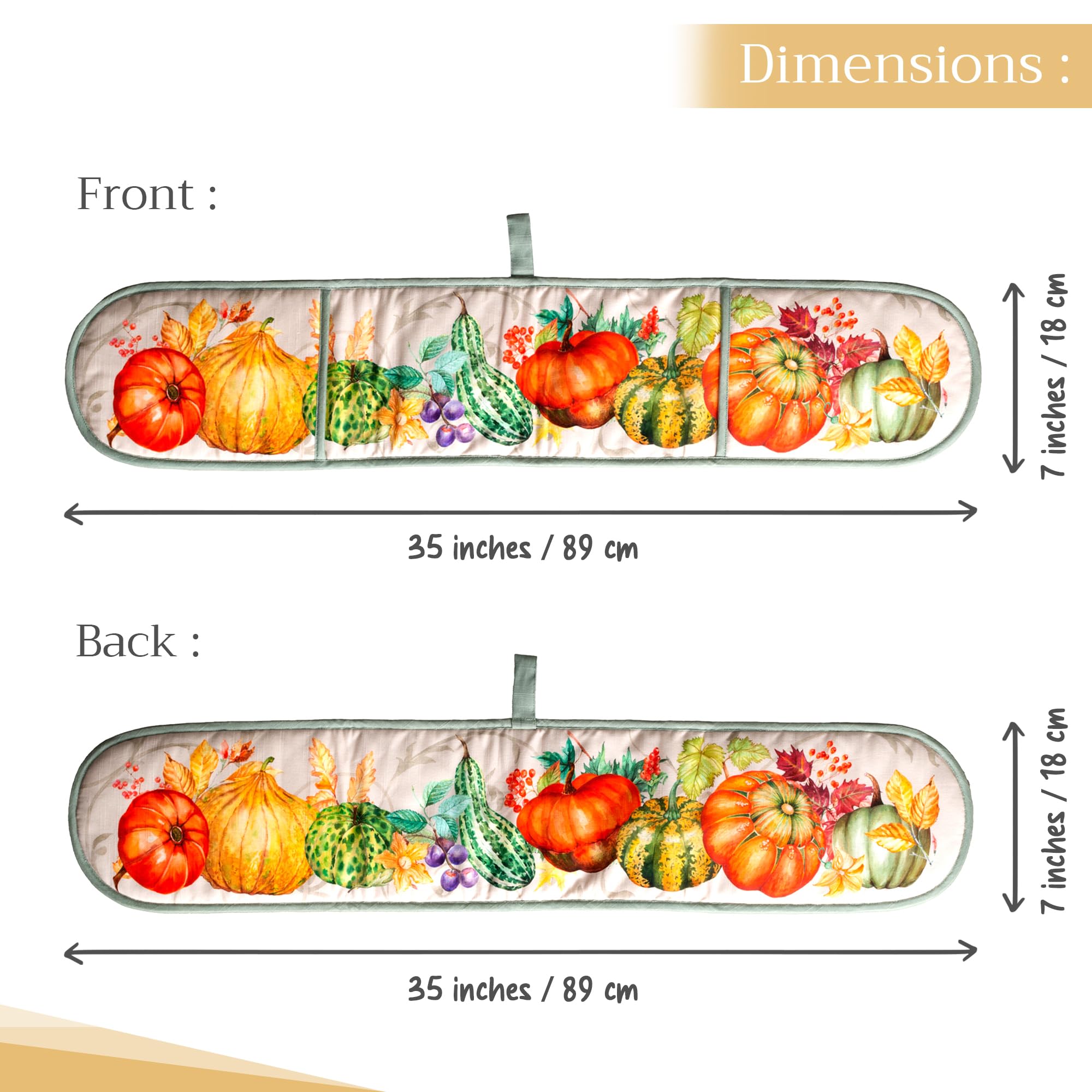 Maison d' Hermine Doppel-Kochhandschuhe, 100 % Baumwolle, Doppel-Ofenhandschuh, 17.8x88.9 cm, mit Aufhängeschlaufe, hitzebeständig, BBQ, Grillen und Mikrowelle, Lumina – Thanksgiving/Weihnachten
